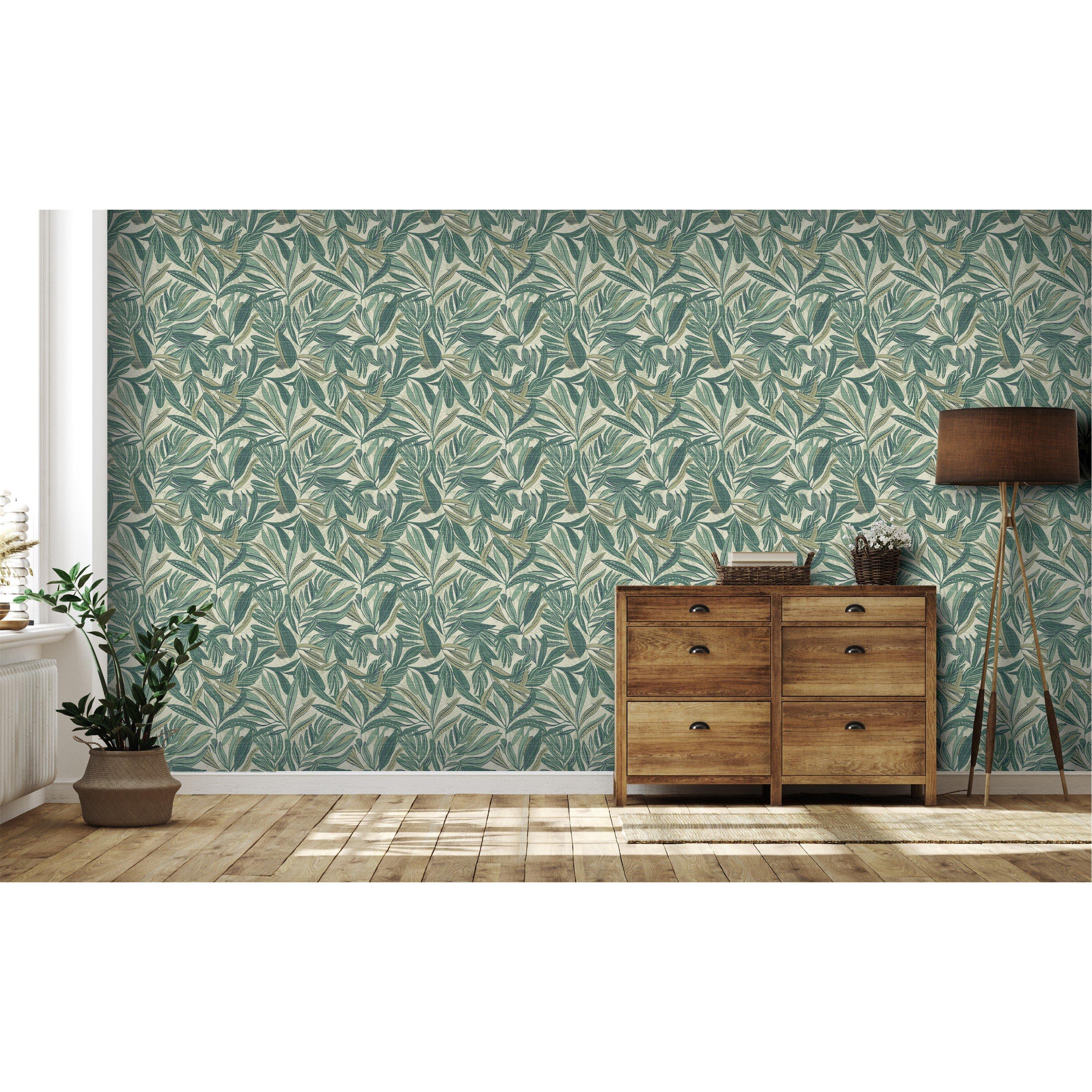 Green - Arthouse - Graphic Tropical Leaf Green Wallpaper - 2