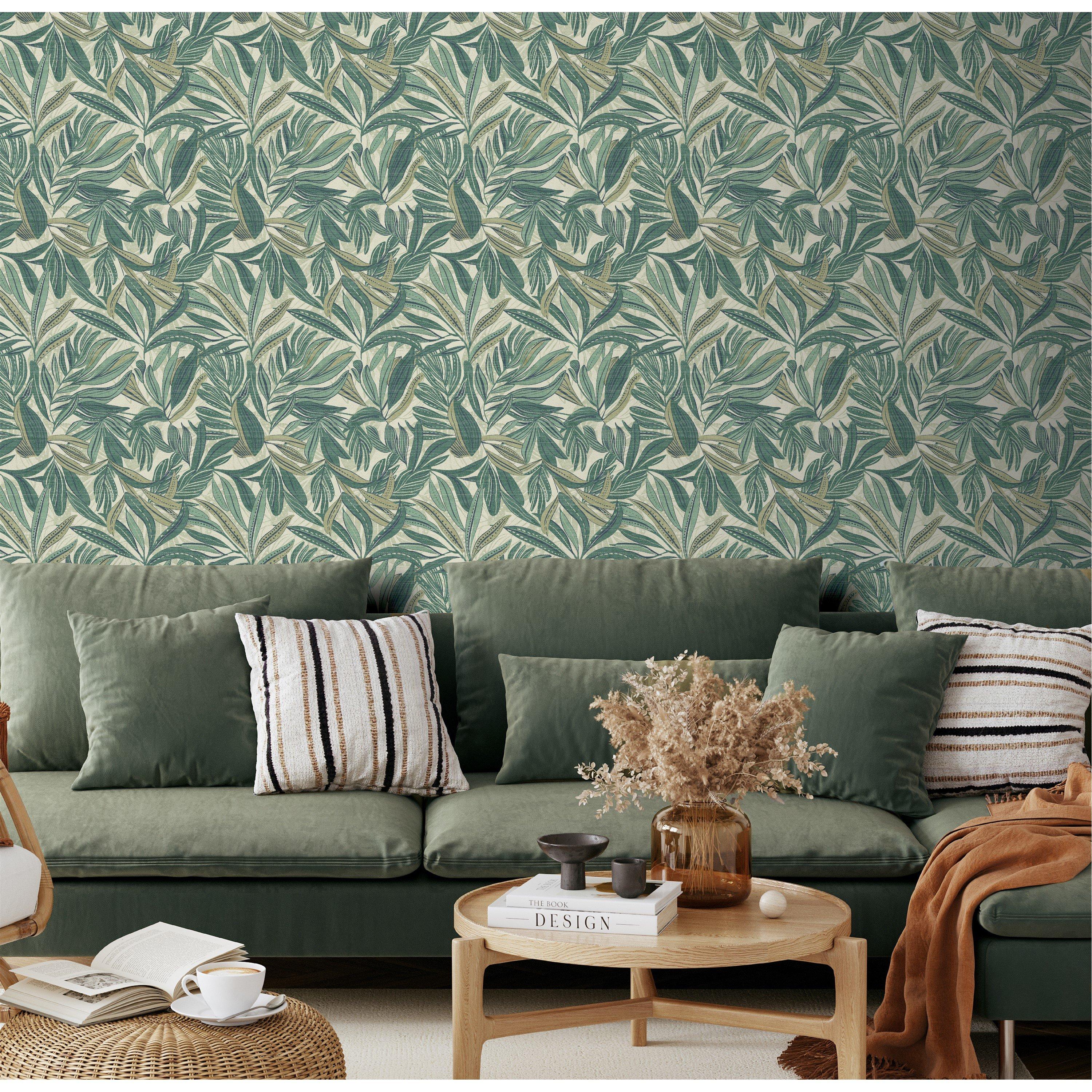 Green - Arthouse - Graphic Tropical Leaf Green Wallpaper - 3