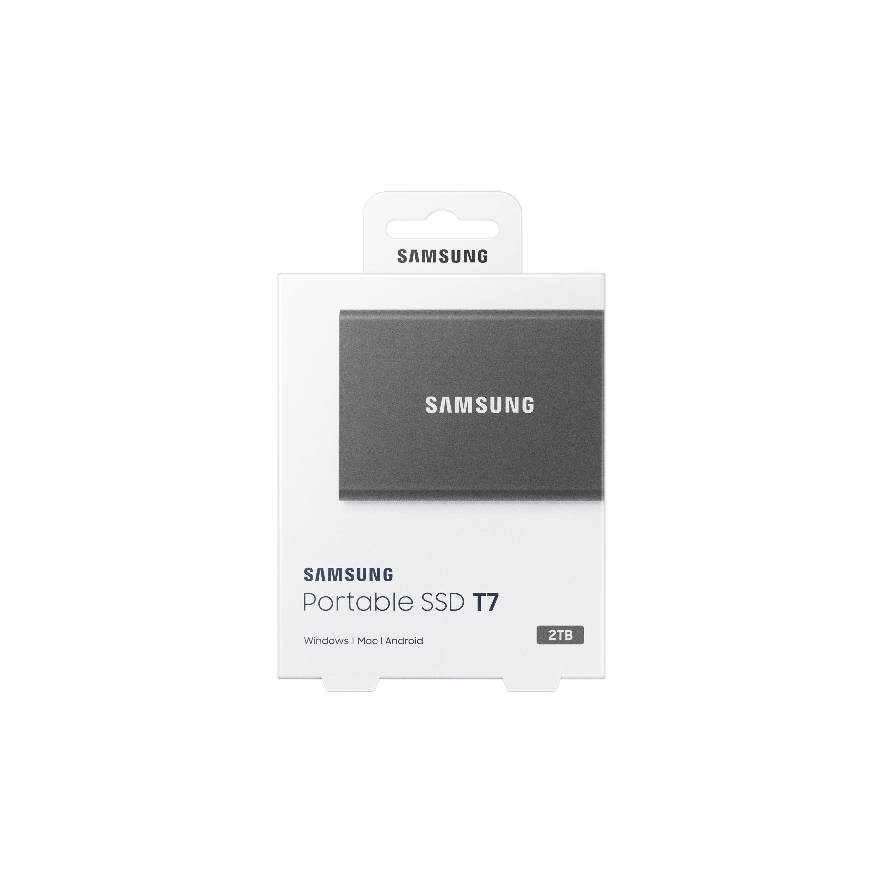 Grå - Samsung - T7 Portable SSD - 2TB - USB 3.2 Gen.2 External SSD Titanium Grey - 2