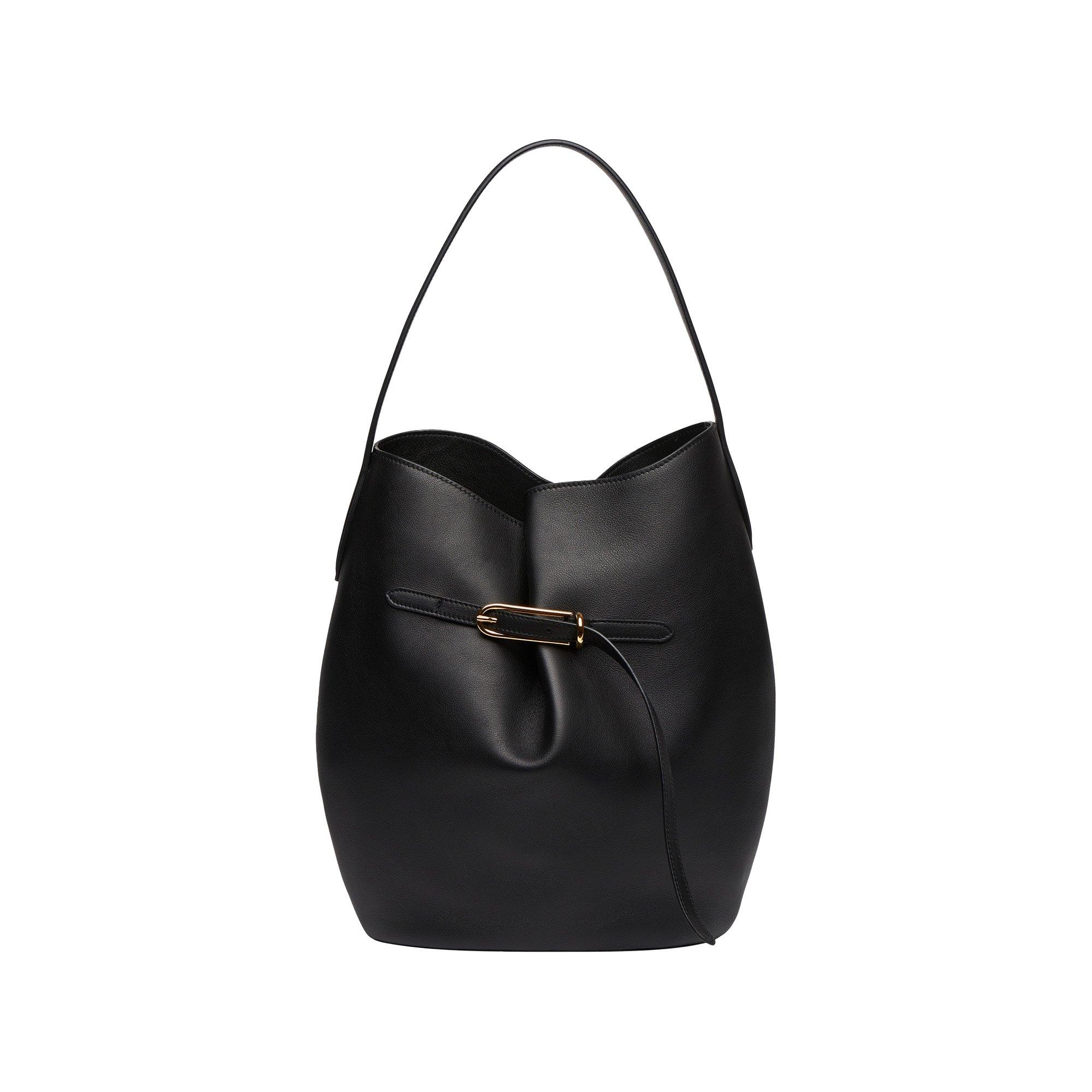Liffner Large Belted Bucket Bag - Black Leather