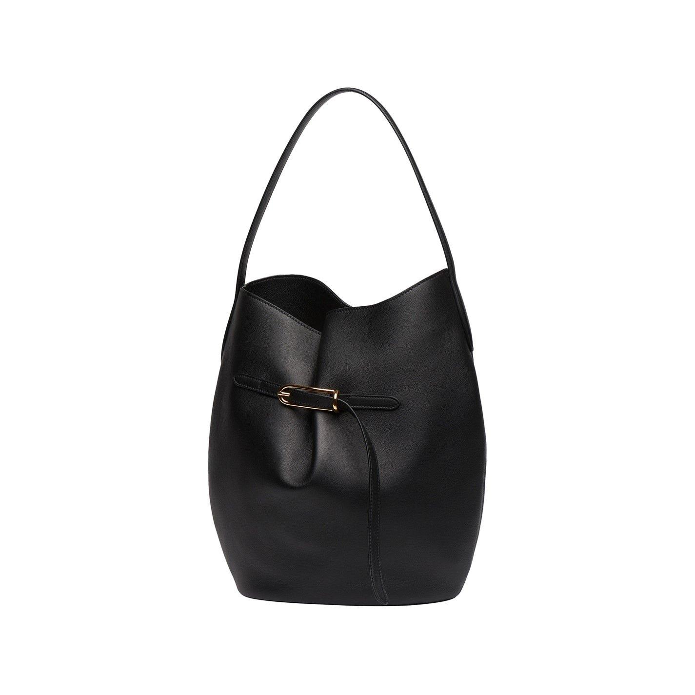 Black Leather - Liffner - Large Belted Bucket Bag - 3