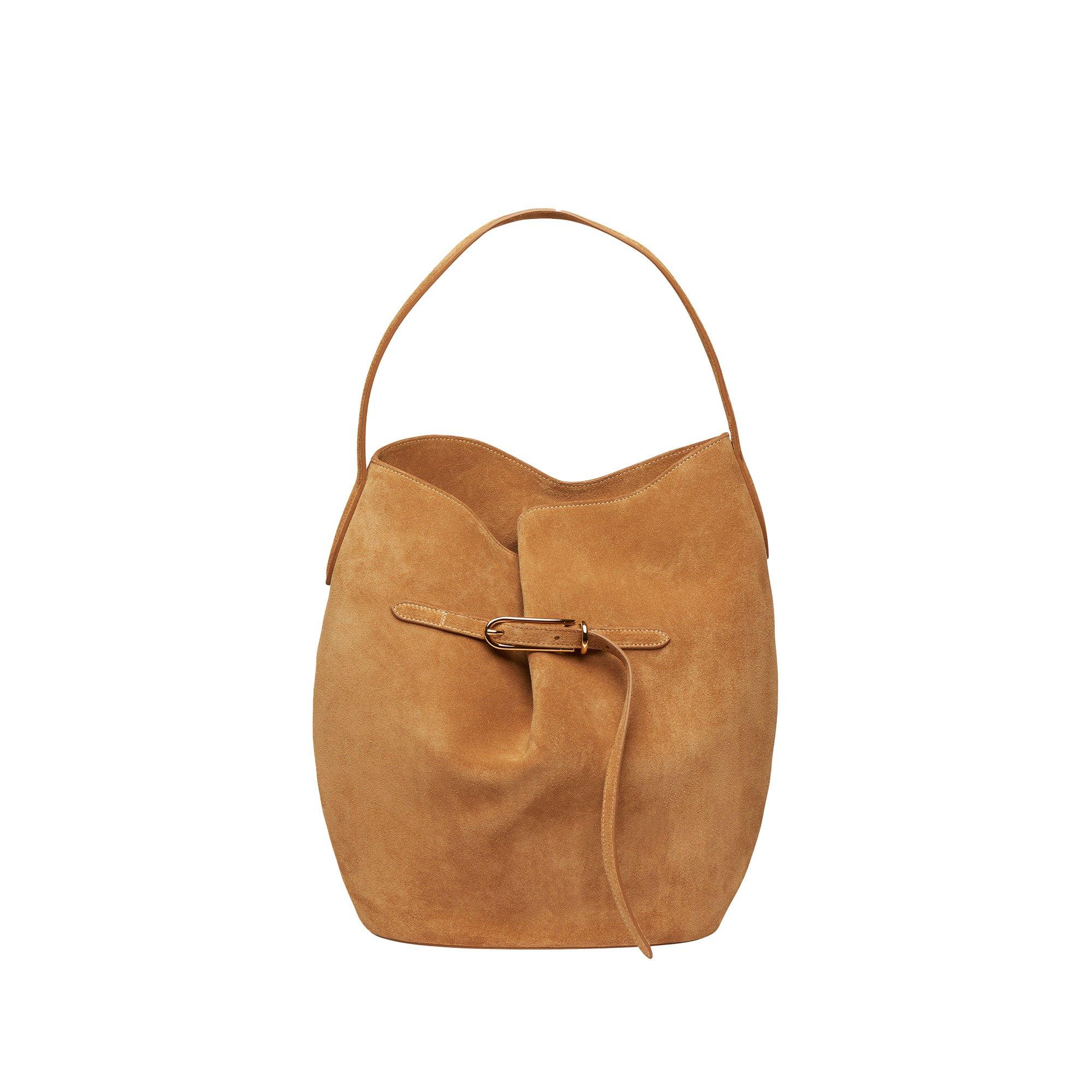 Liffner Large Belted Bucket Bag - Sand Suede