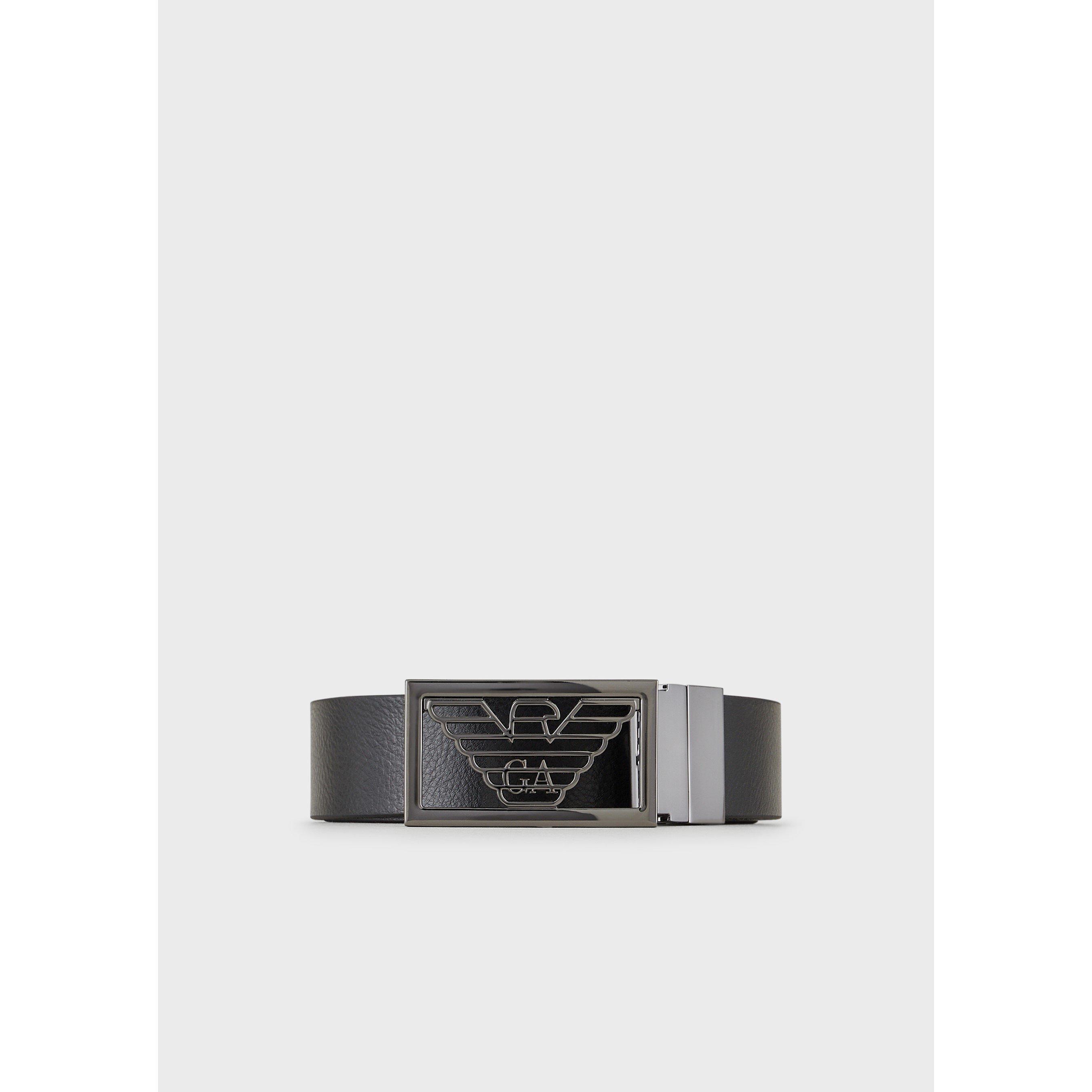 Black - Emporio Armani - Men's Eagle Plate Leather Belt - 2