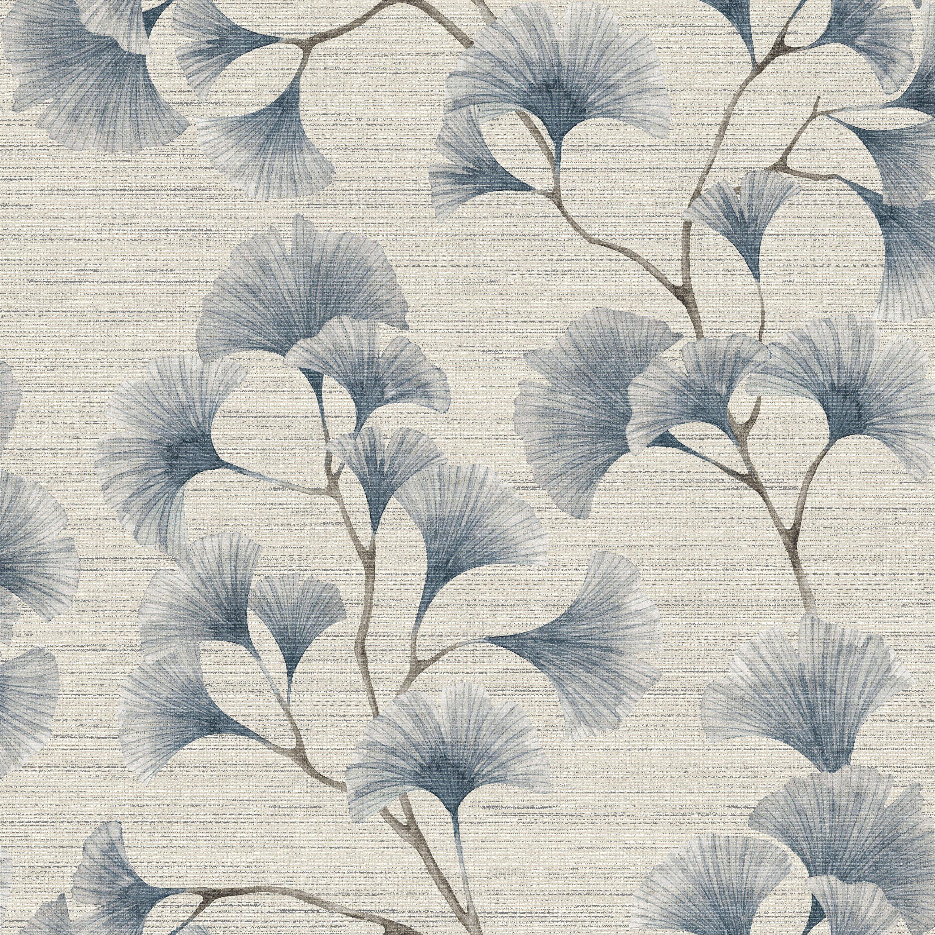 Arthouse  Ginkgo Leaf Trail / Grey Wallpaper Blue