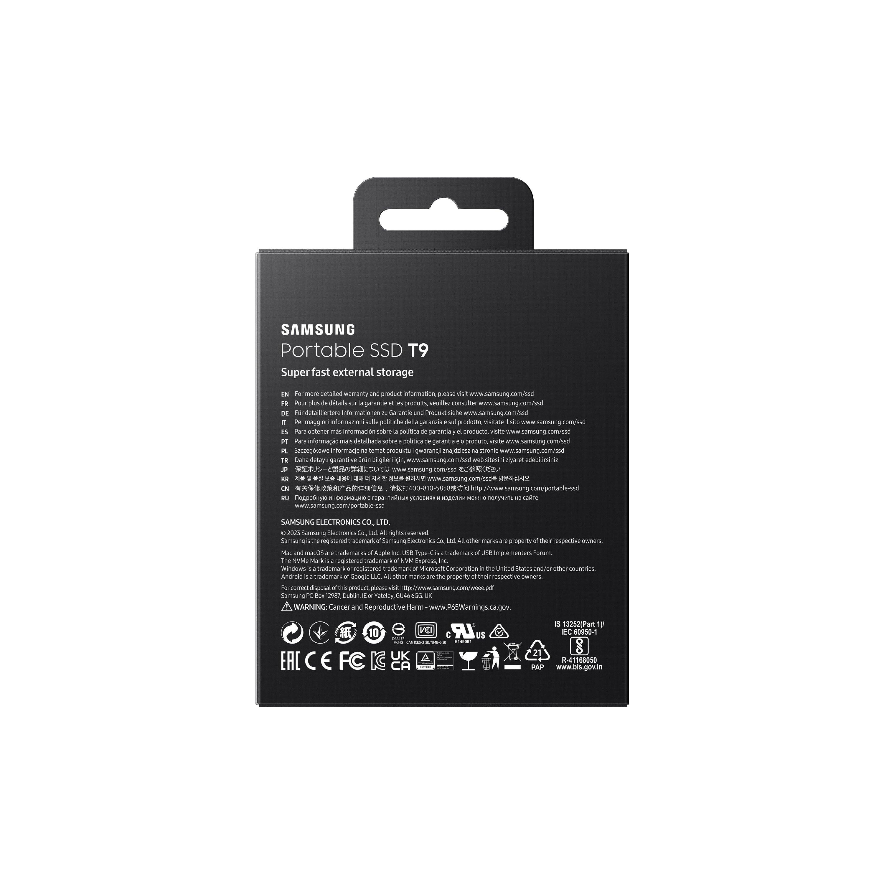 Schwarz - Samsung - T9 Portable SSD 2TB Up to 2000MB/s USB 3.2 Gen 2x2 External Solid State Drive - 16