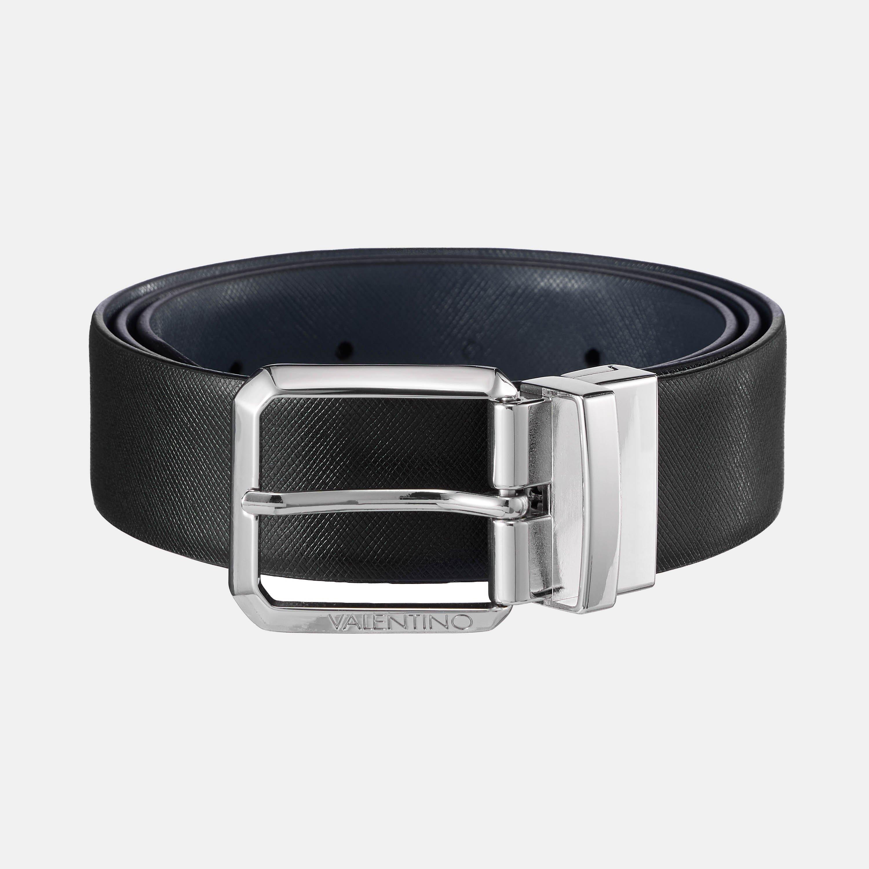 Black/Blu - Valentino - Men's Marnier Leather Belt - 1