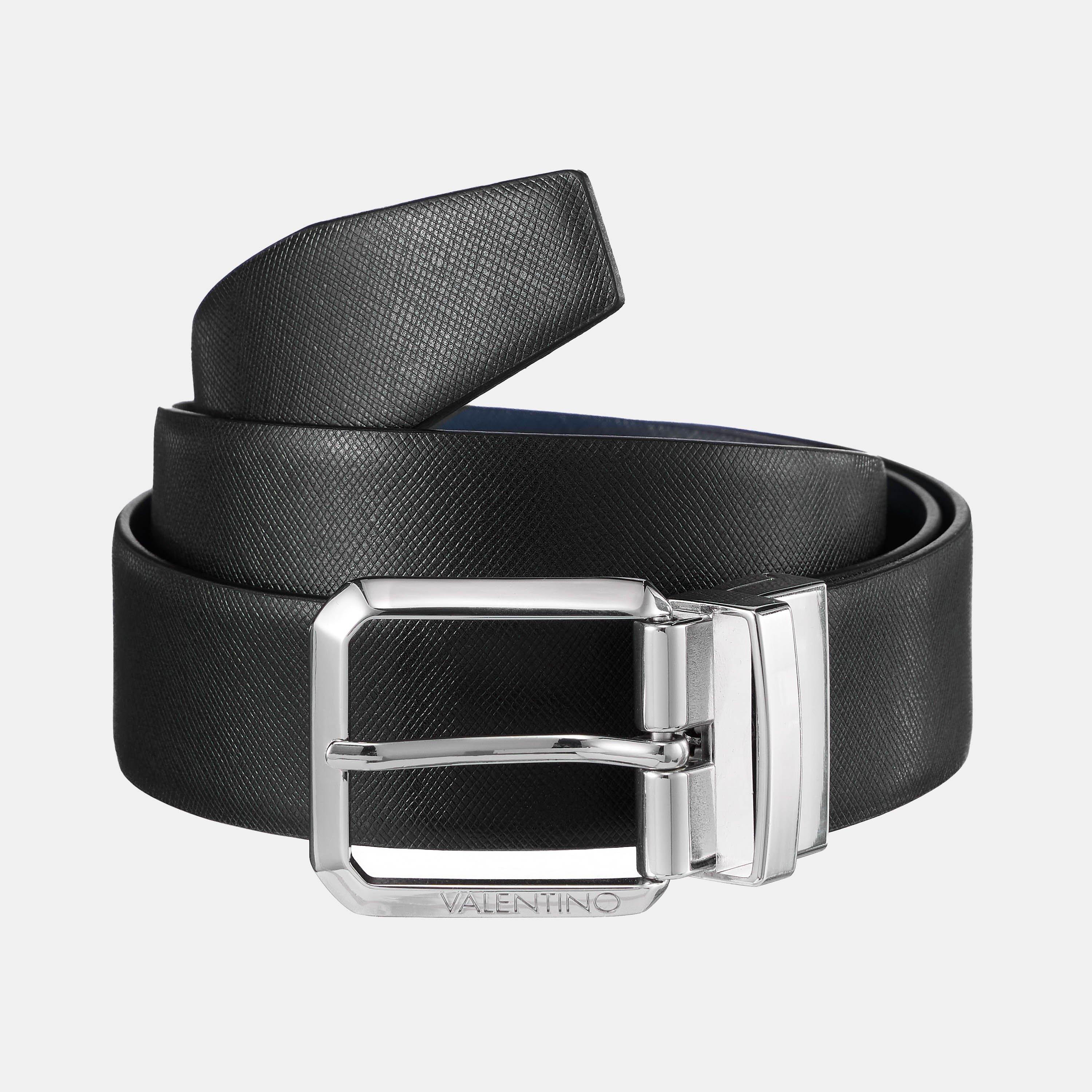 Black/Blu - Valentino - Men's Marnier Leather Belt - 2