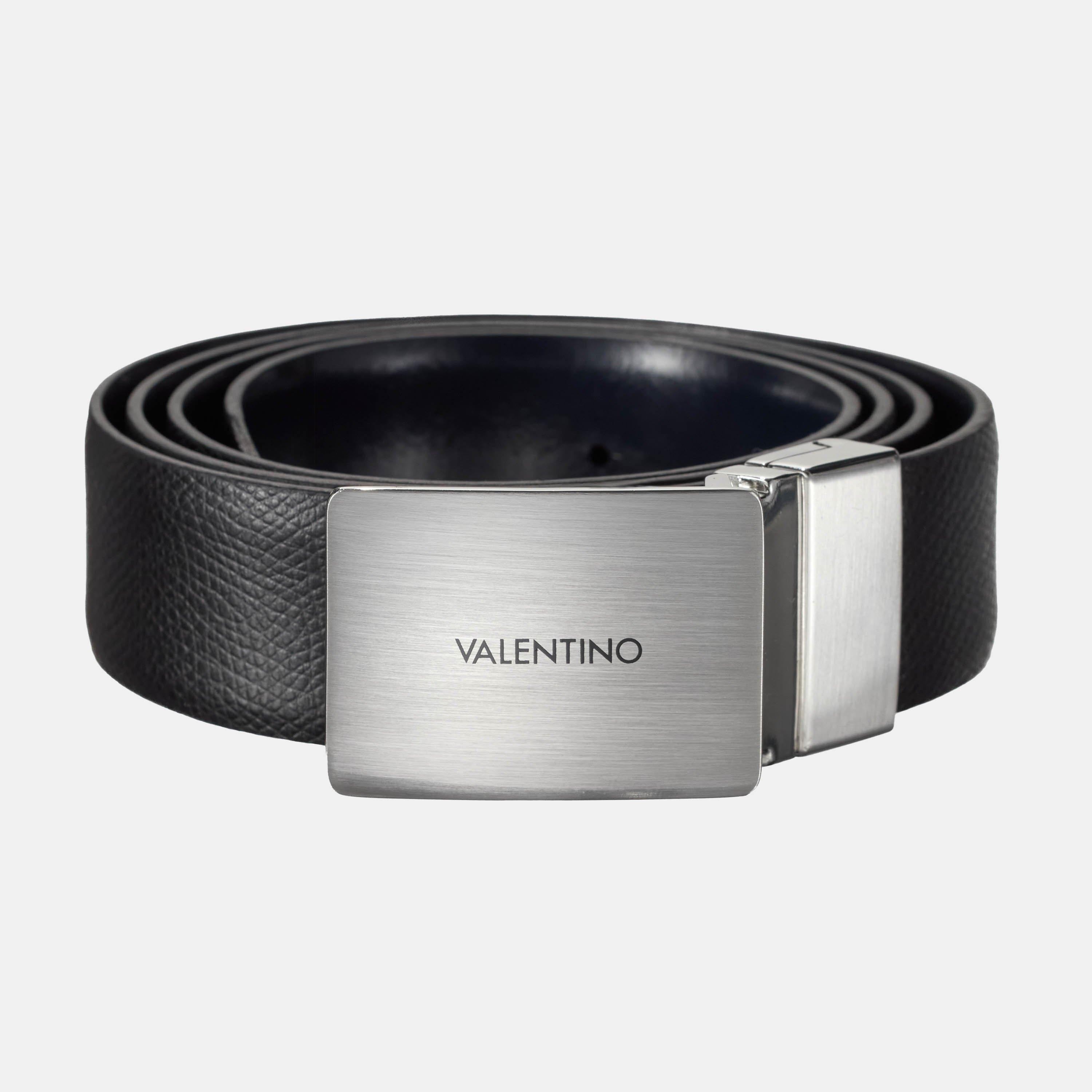 Black/Navy - Valentino - Men's Litech Plaque Leather Belt - 1