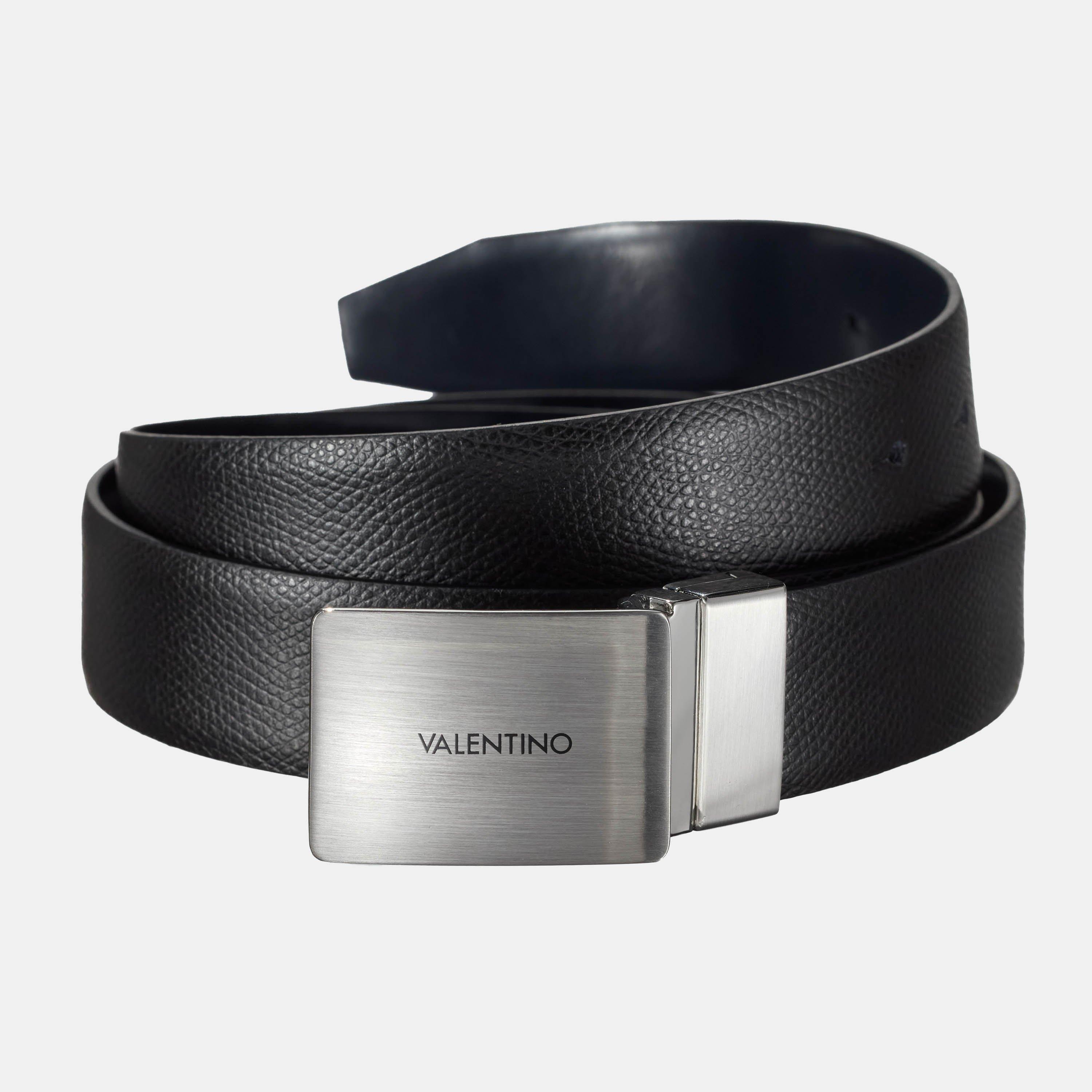 Black/Navy - Valentino - Men's Litech Plaque Leather Belt - 2