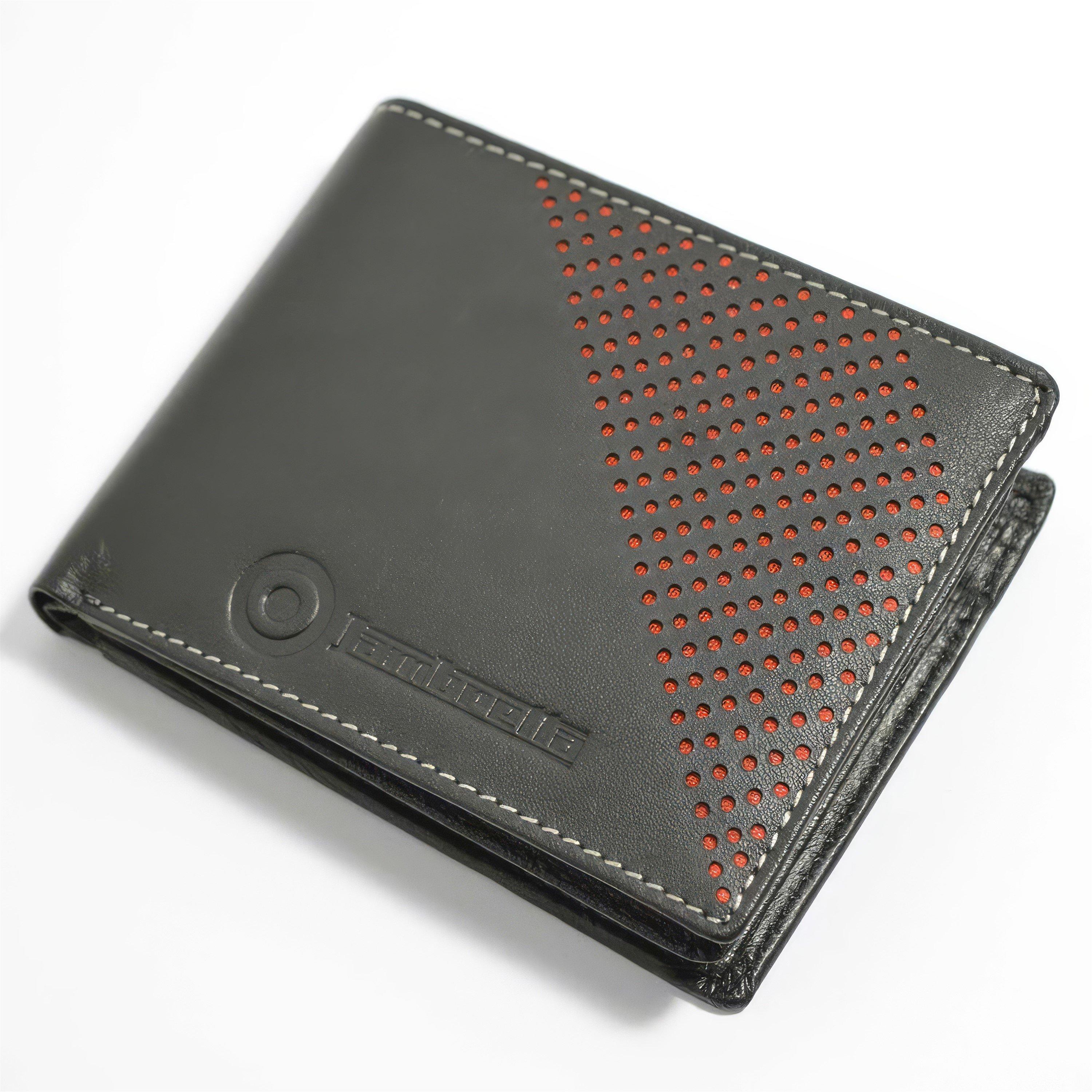 Black - Lambretta - Men's Punched Leather Billfold Wallet - 1