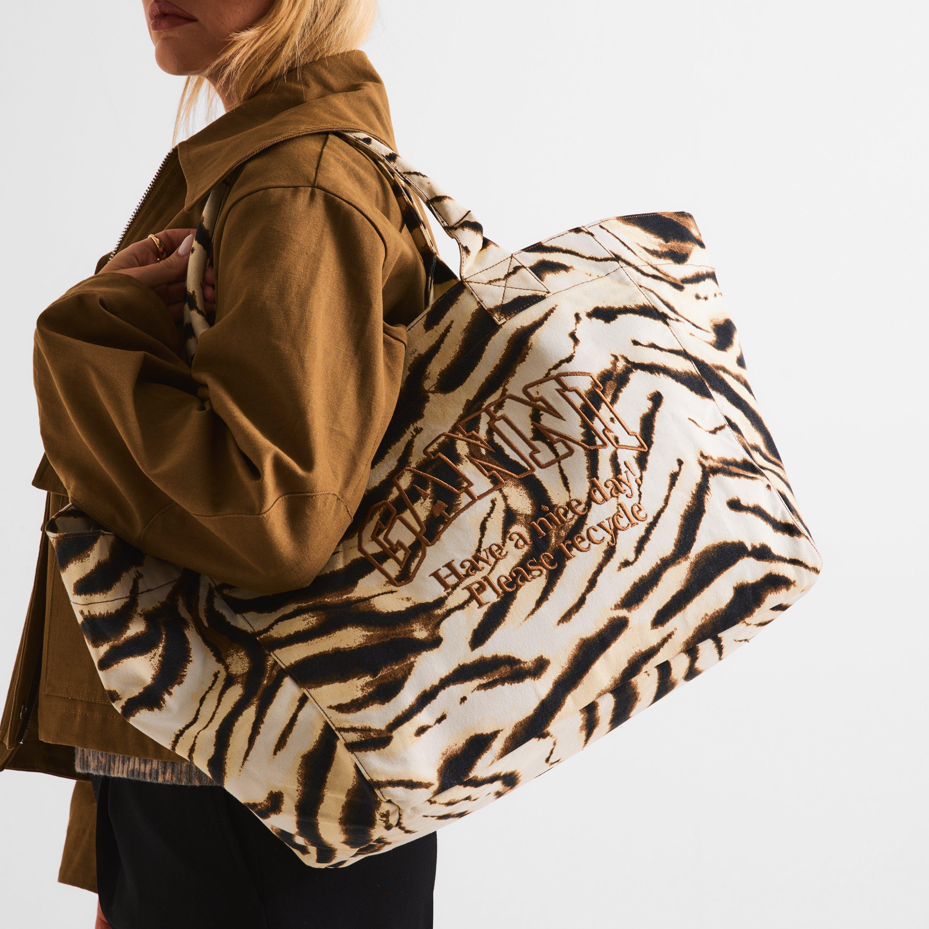 Cream - Ganni - Women's XXL Shopper Zebra Tote Bag - 3
