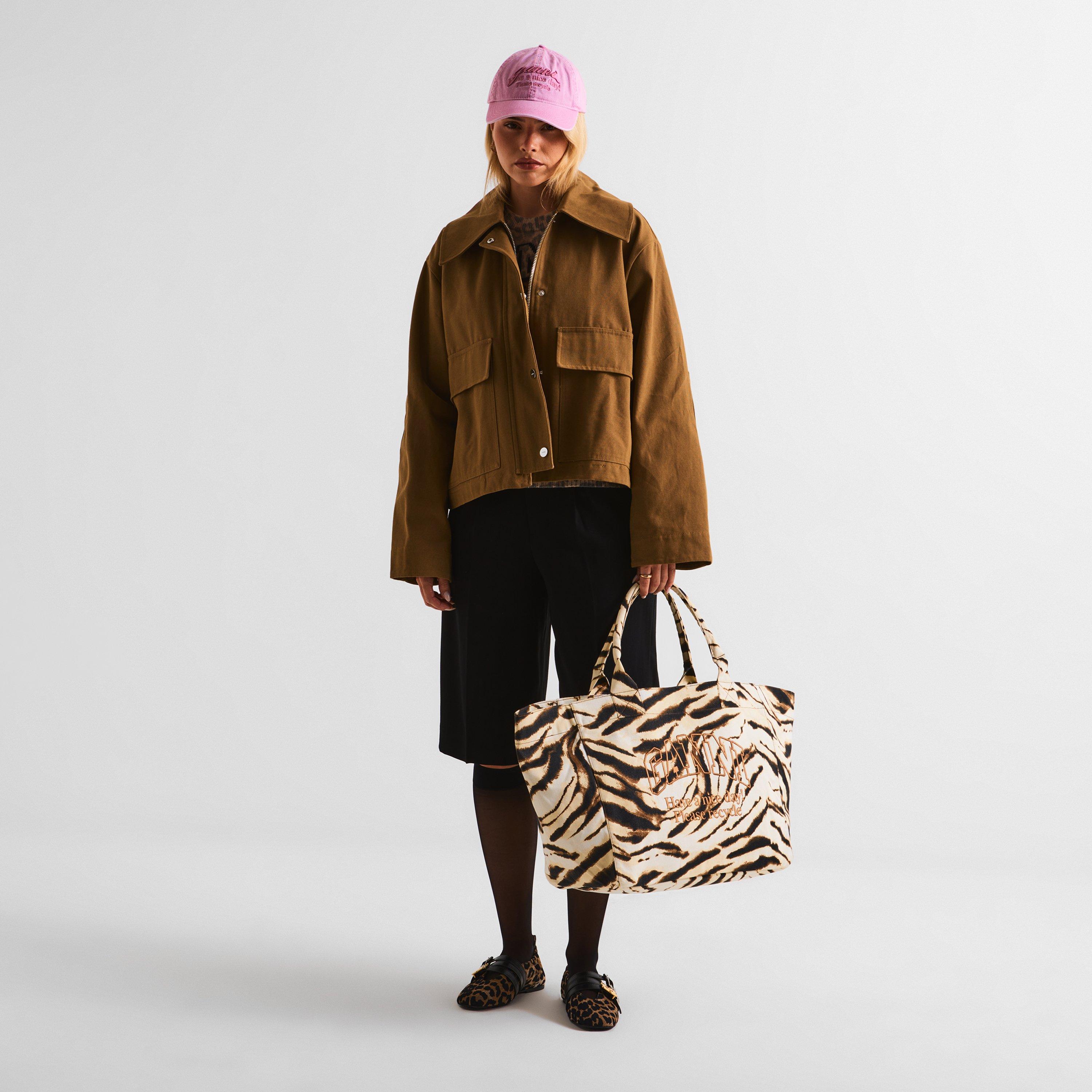 Cream - Ganni - Women's XXL Shopper Zebra Tote Bag - 6