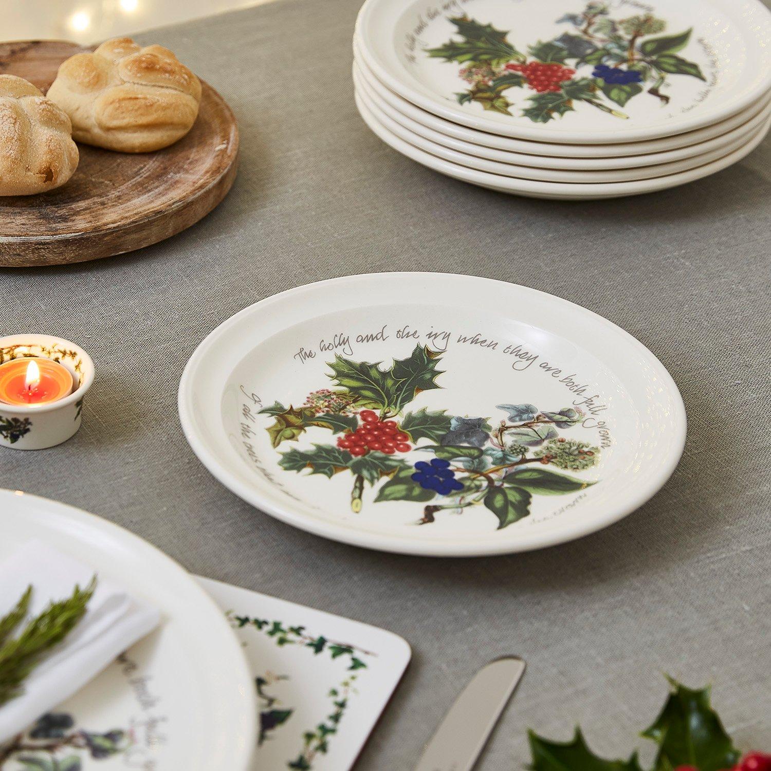 Green - Portmeirion Holly and Ivy - The Holly and the Ivy Plate Set of 6 20cm - 2