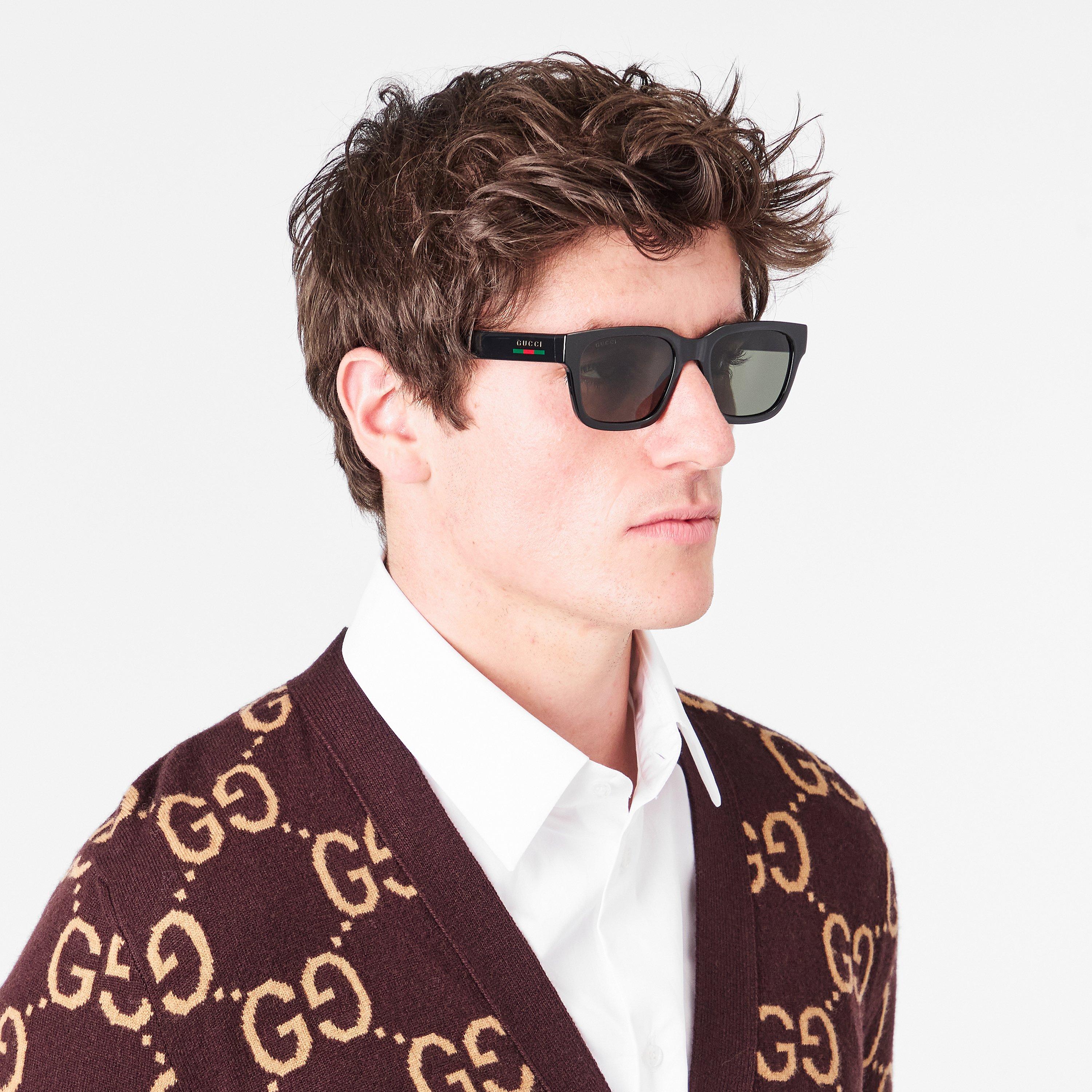 Black/Grey - Gucci - Rectangle Sunglasses - 3