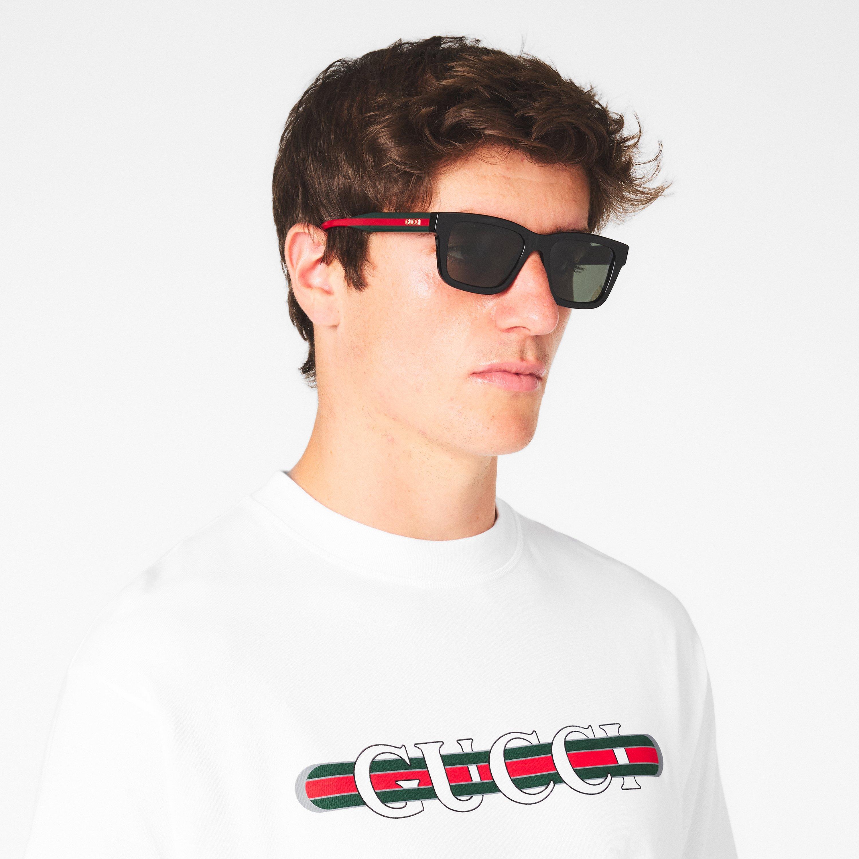 Black/Grey - Gucci - Rectangular Frame Sunglasses - 3