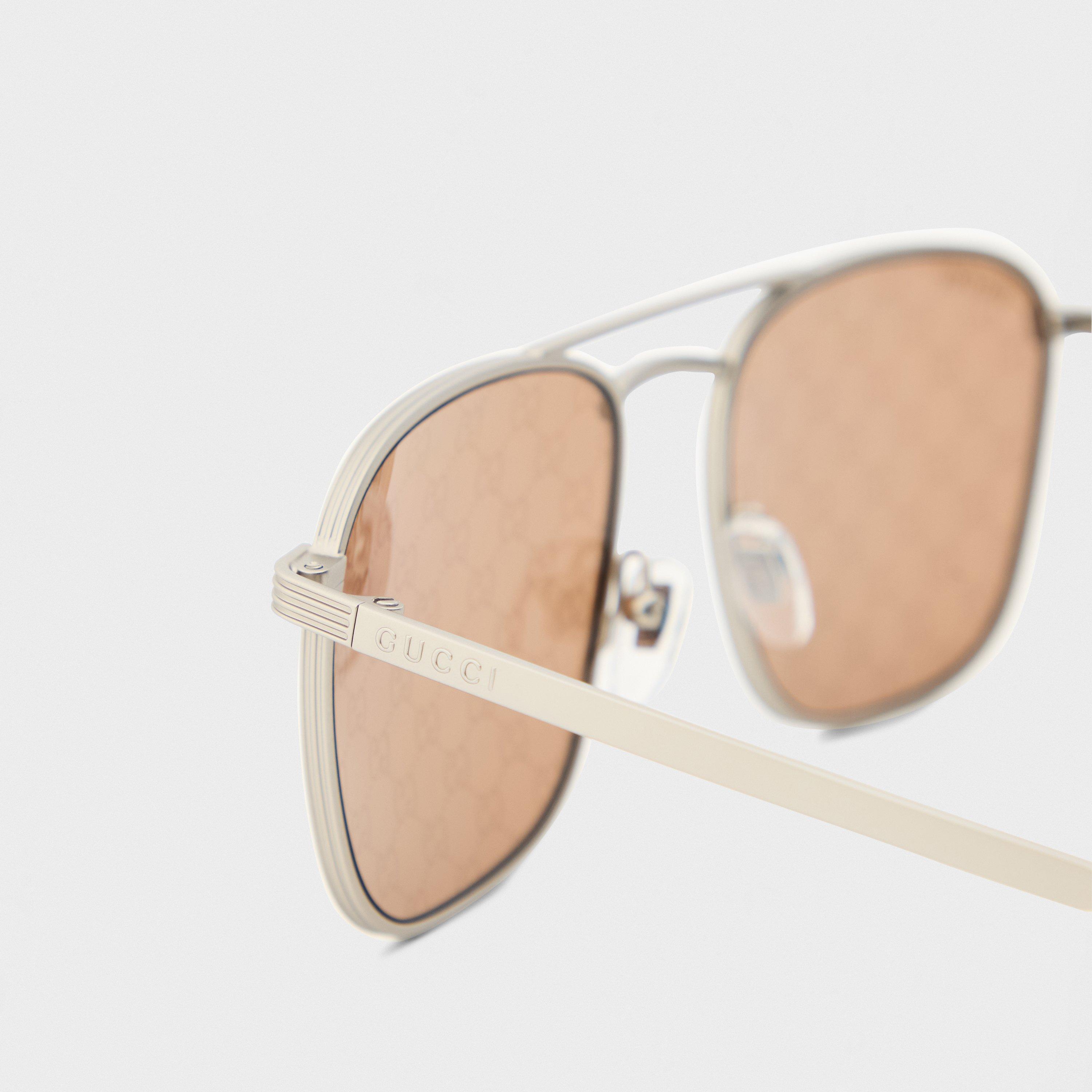 Silver/Brown - Gucci - Square Sunglasses - 4