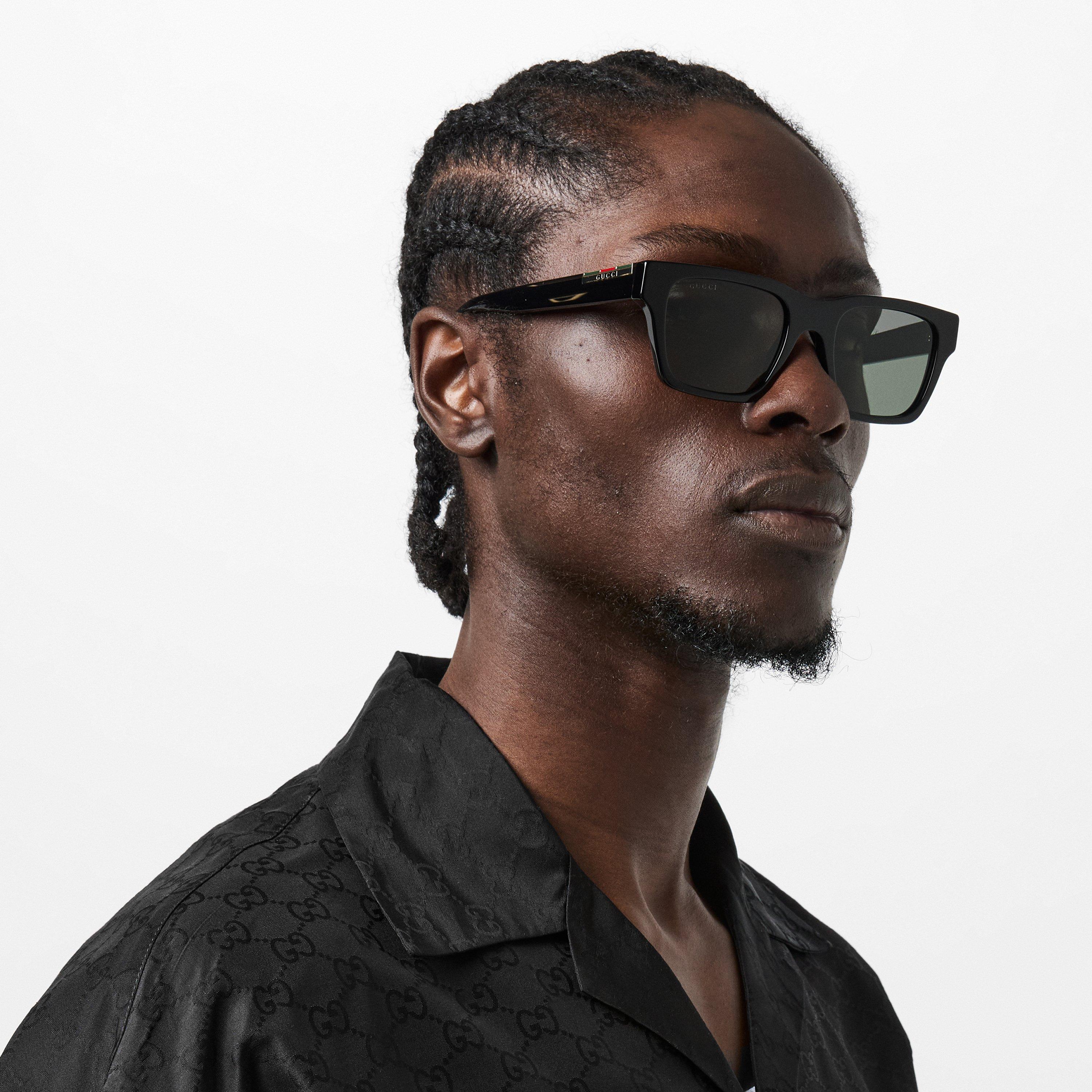 Black/Grey - Gucci - Rectangle Sunglasses - 3