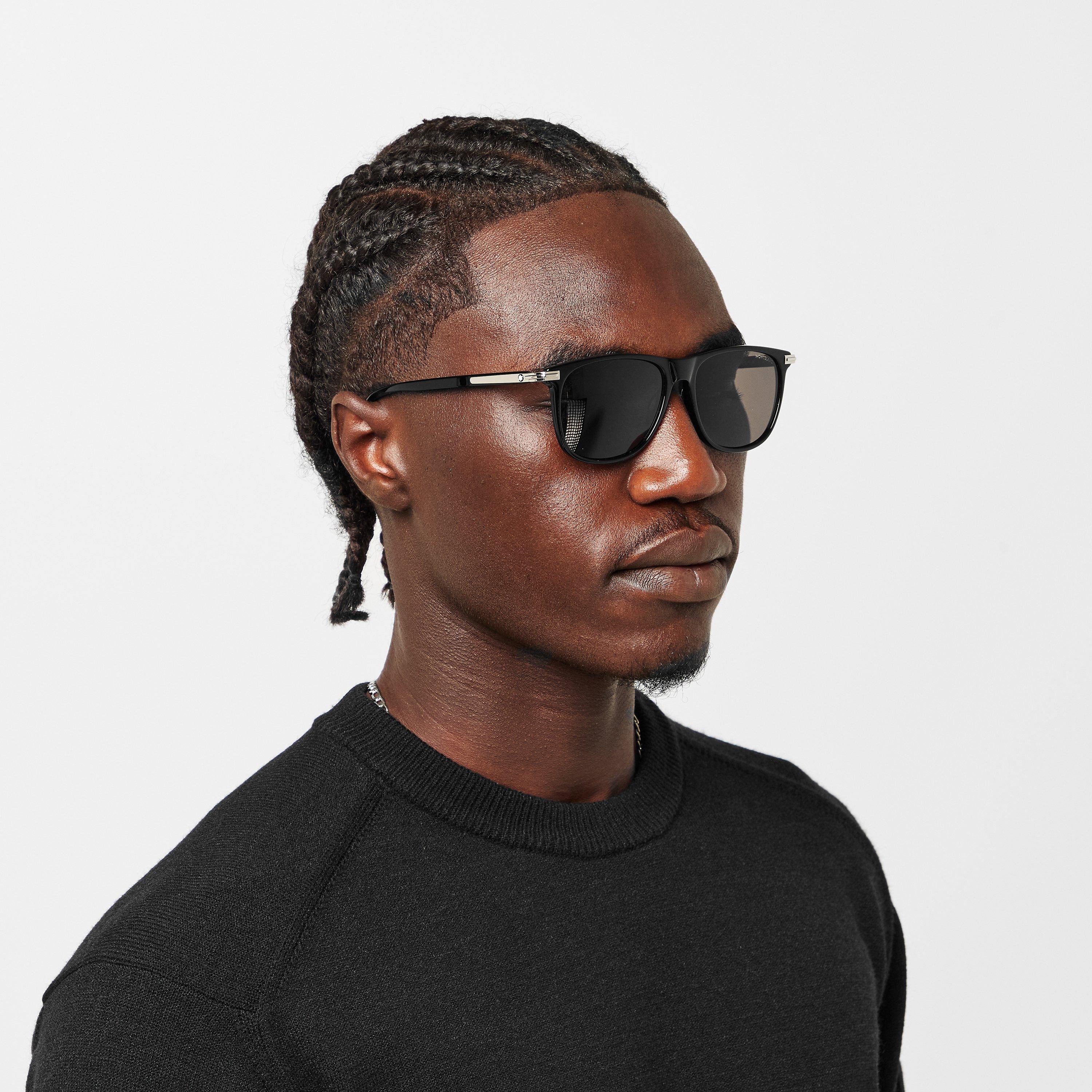 Black/Grey - Montblanc - Men's Mont B Rectangle Sunglasses - 3