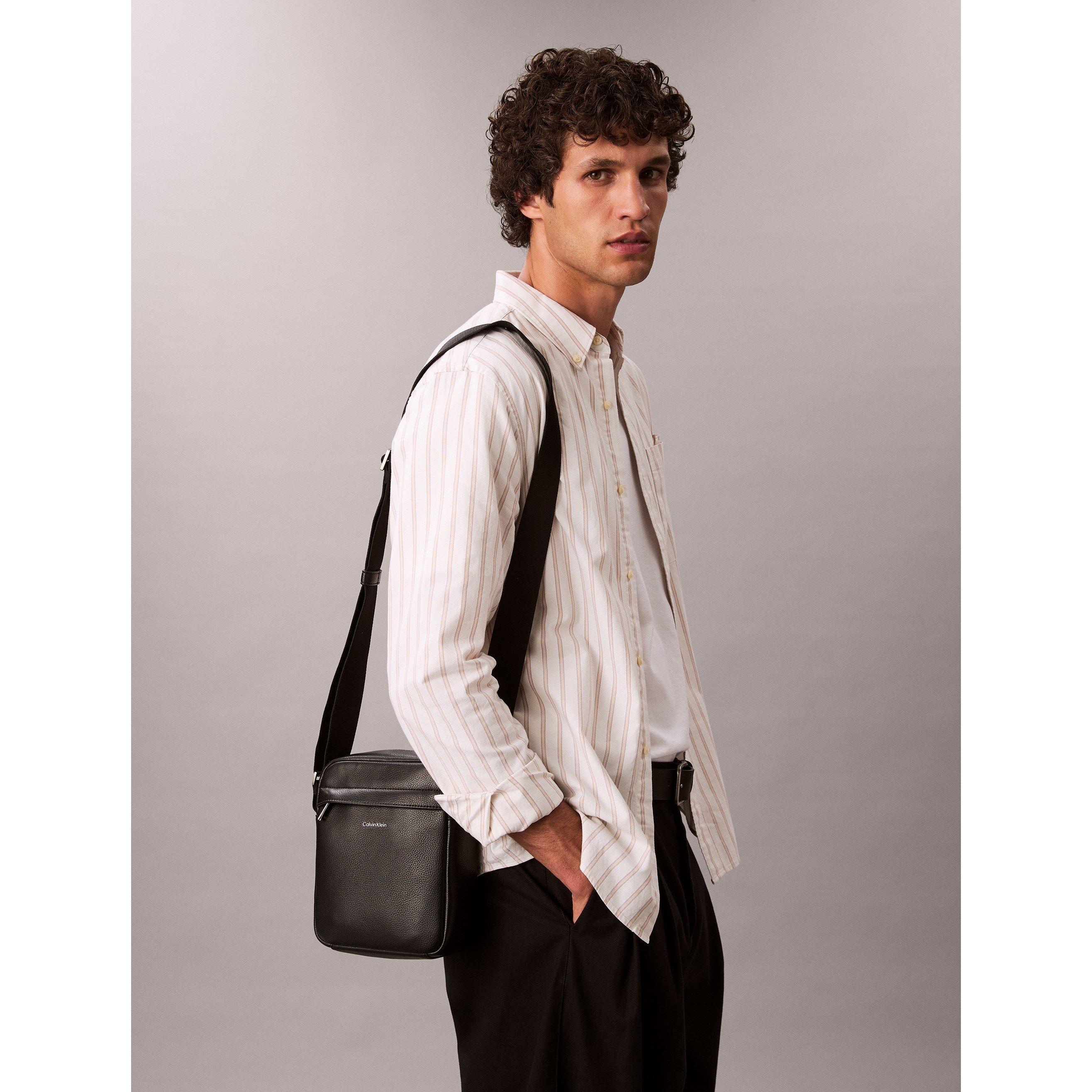 Black - Calvin Klein - Men's Raised Reporter Cross Body Bag - 6