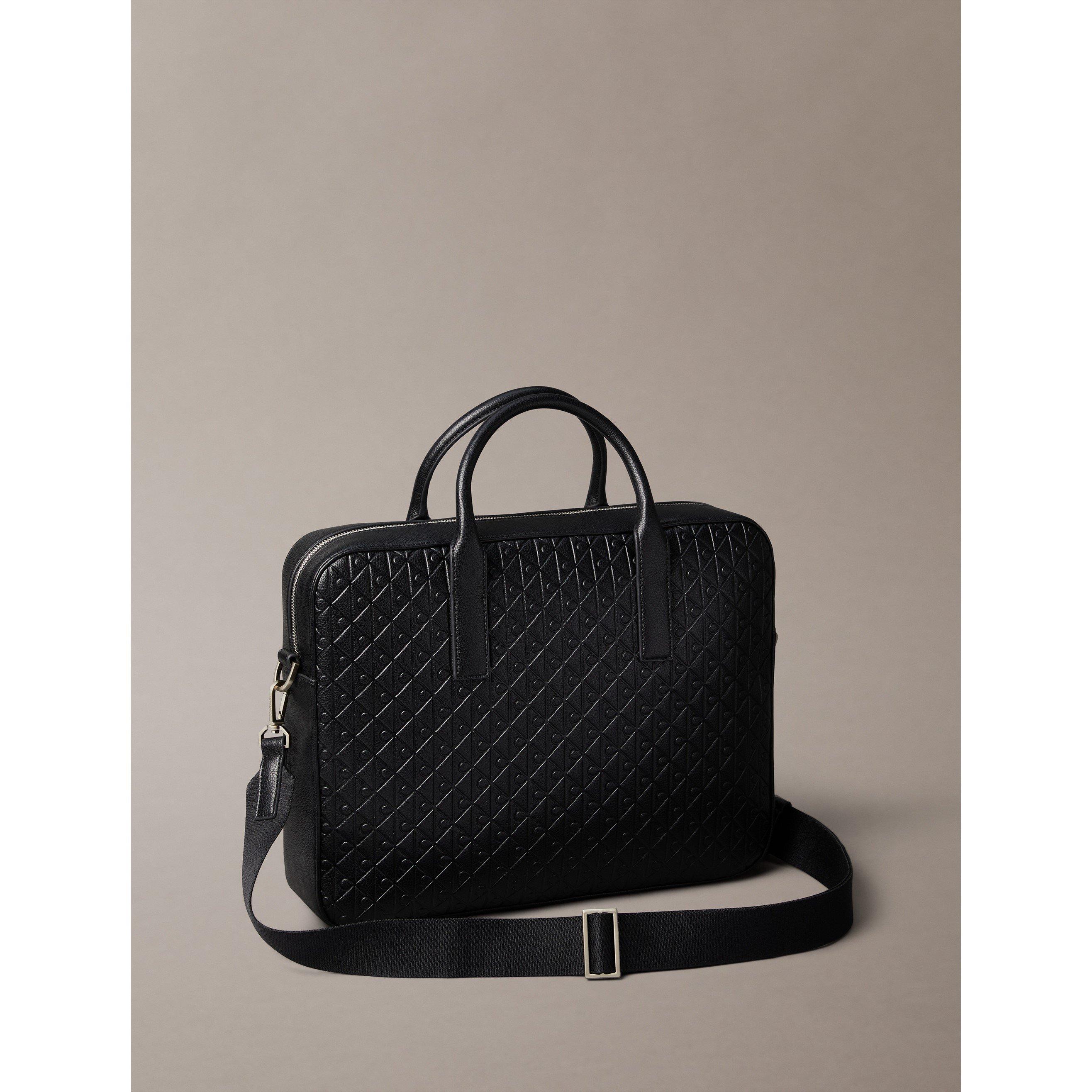 Black - Calvin Klein - Men's Embossed Emblem Commuter Document Laptop Bag - 3