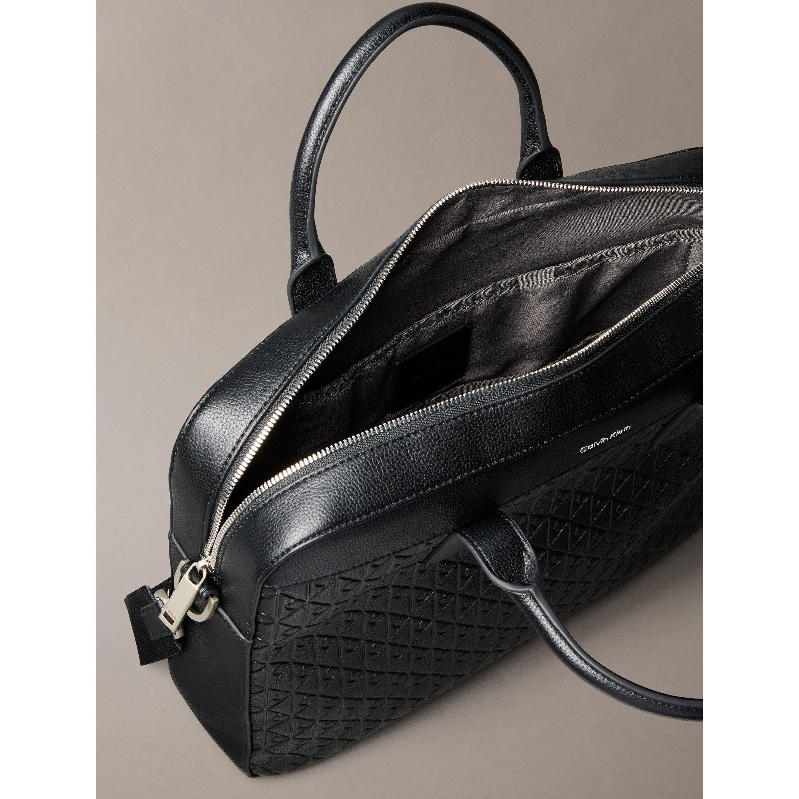 Black - Calvin Klein - Men's Embossed Emblem Commuter Document Laptop Bag - 4
