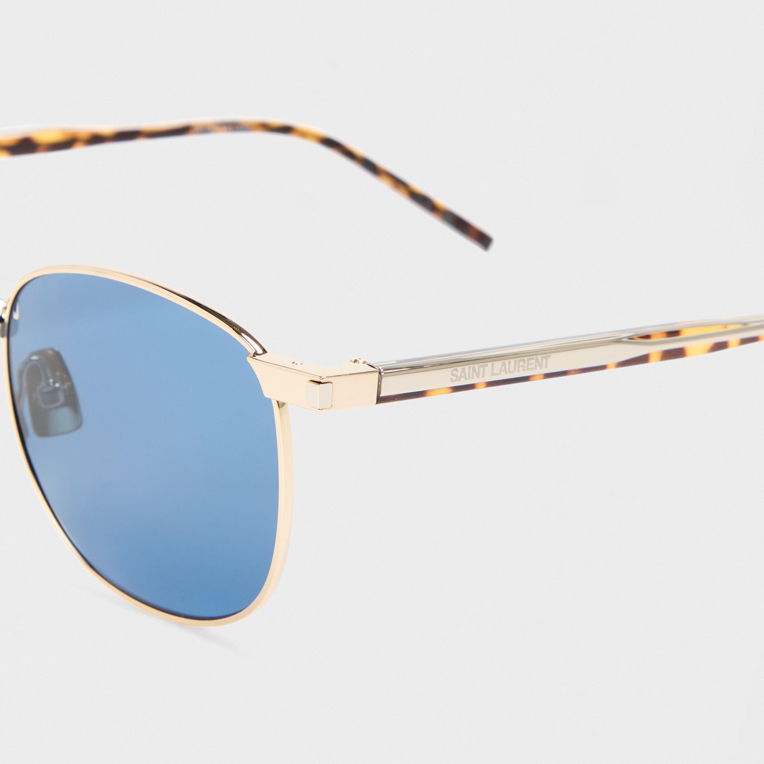 Gold/Blue - Saint Laurent - Round Sunglasses - 4
