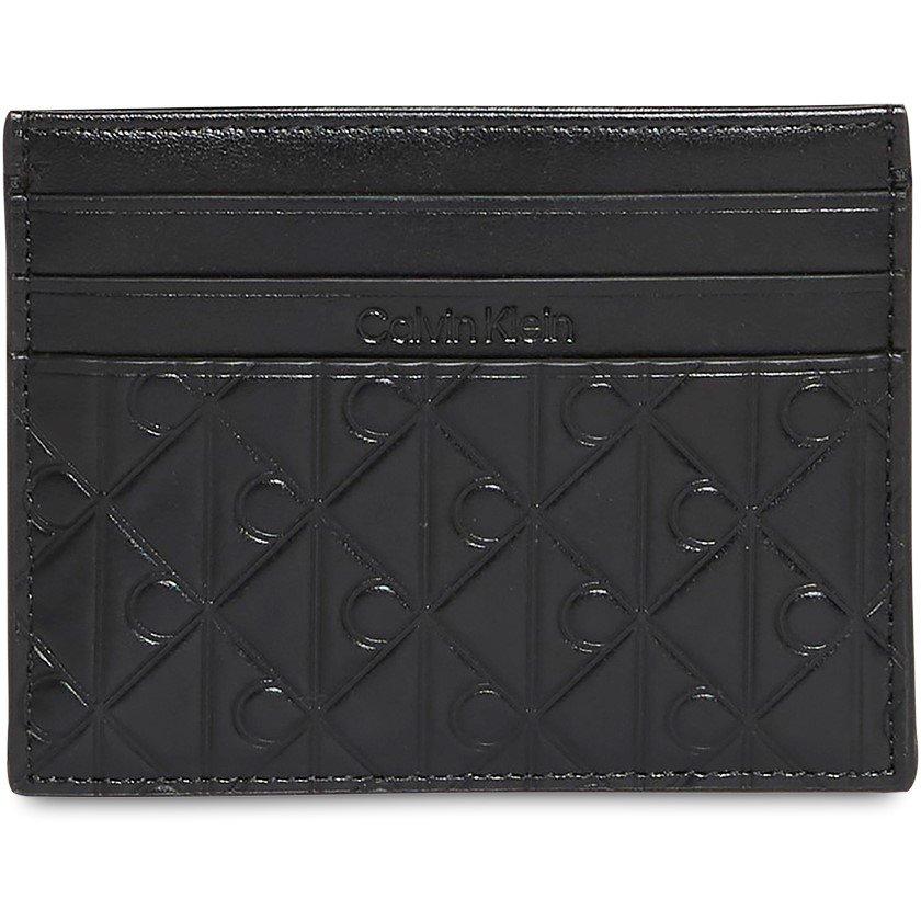 Calvin Klein Men's Embossed Emblem Leather Card Holder - Black