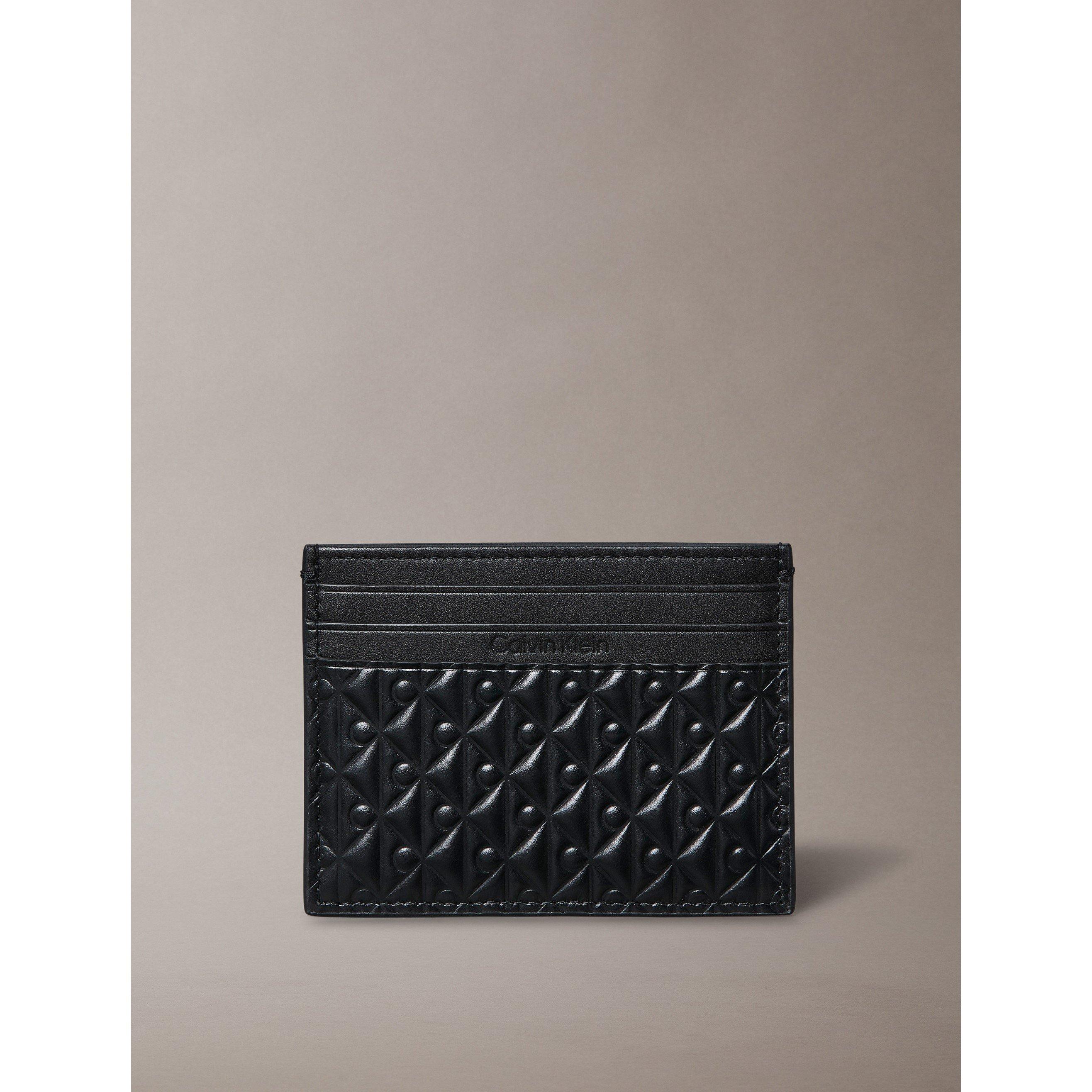 Black - Calvin Klein - Men's Embossed Emblem Leather Card Holder - 2