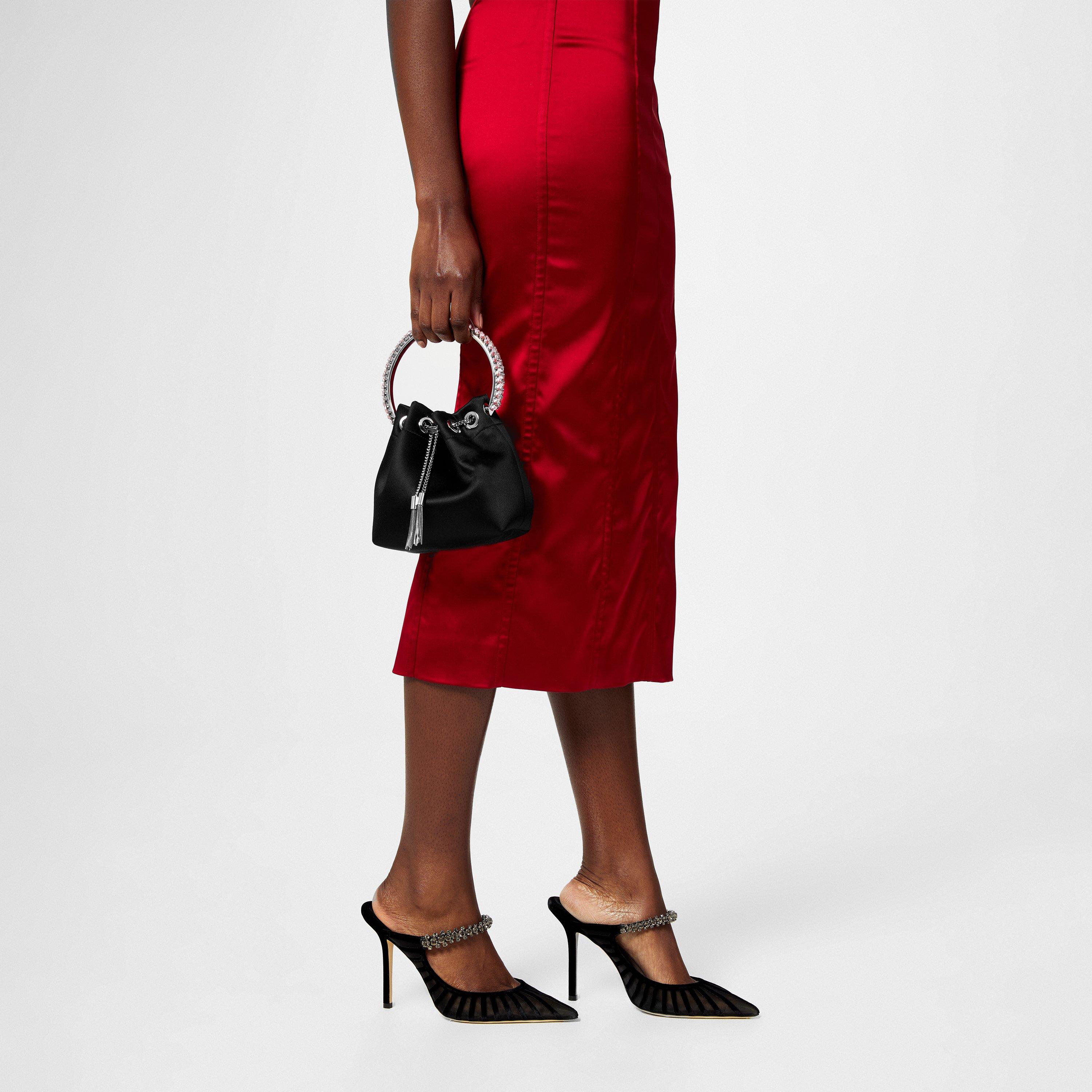 Black/Gold - Jimmy Choo - Women's Embellished Satin Bon Bon Top Handle Bag - 2