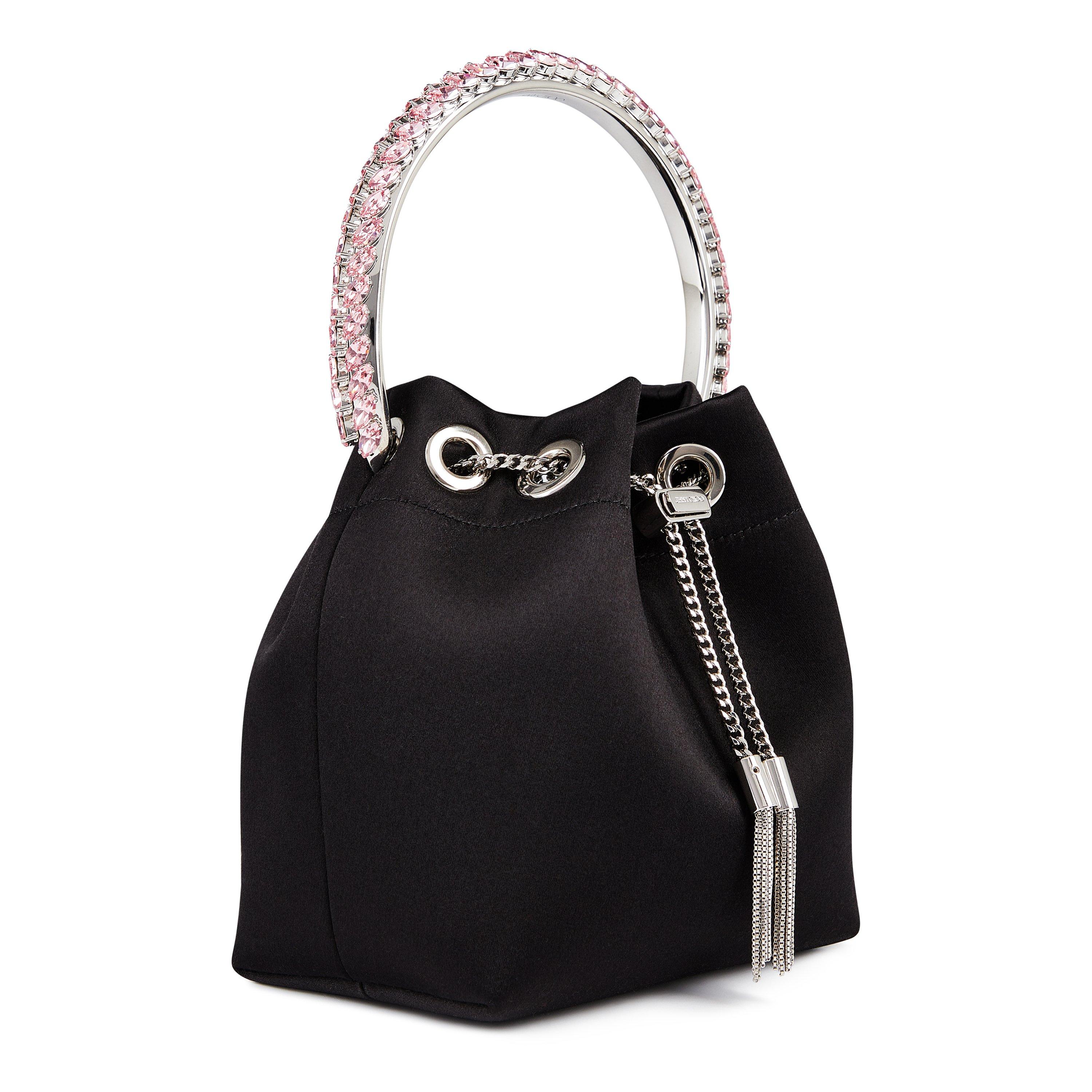 Black/Gold - Jimmy Choo - Women's Embellished Satin Bon Bon Top Handle Bag - 4