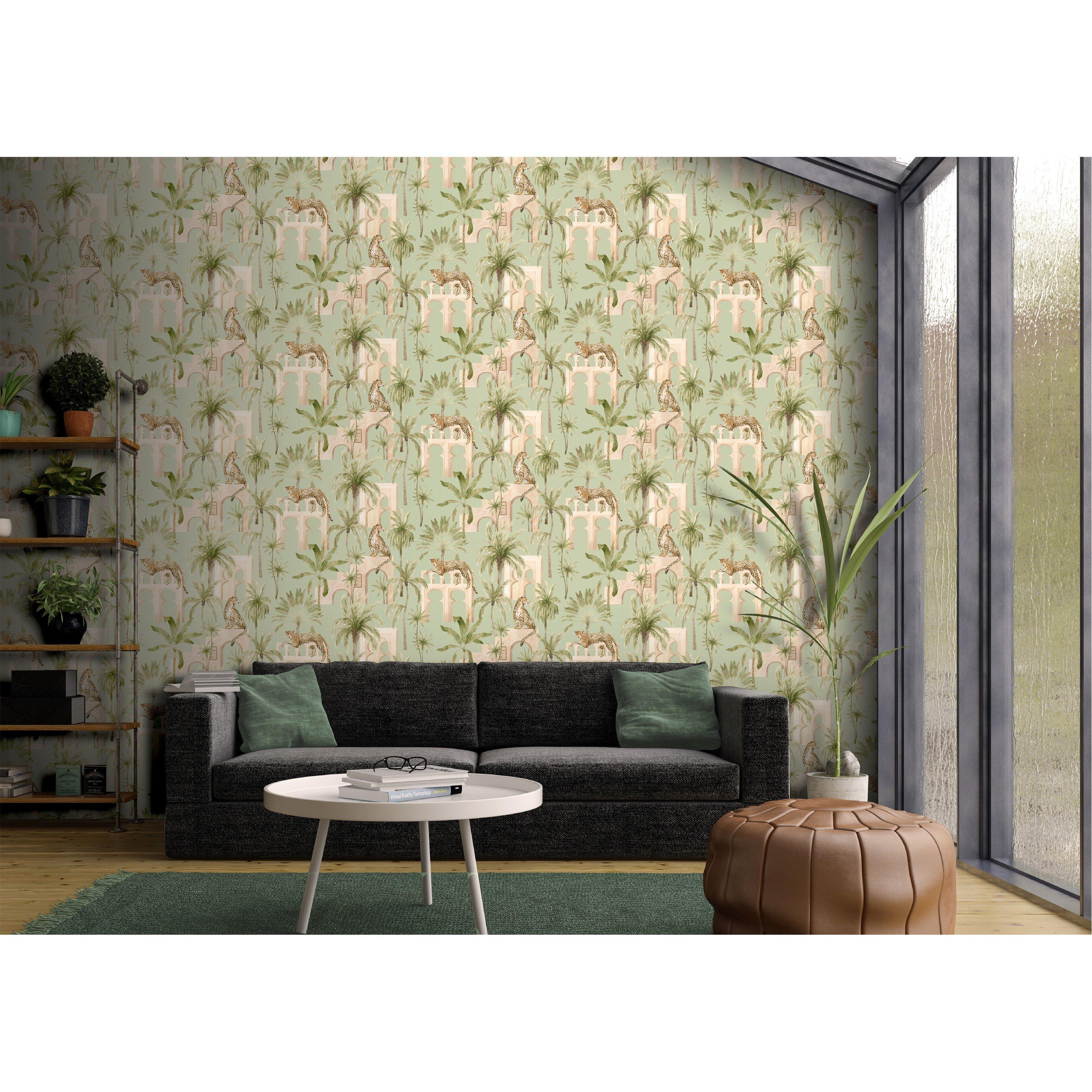 Green - Arthouse - Leopard Arches Sage Green Wallpaper - 4
