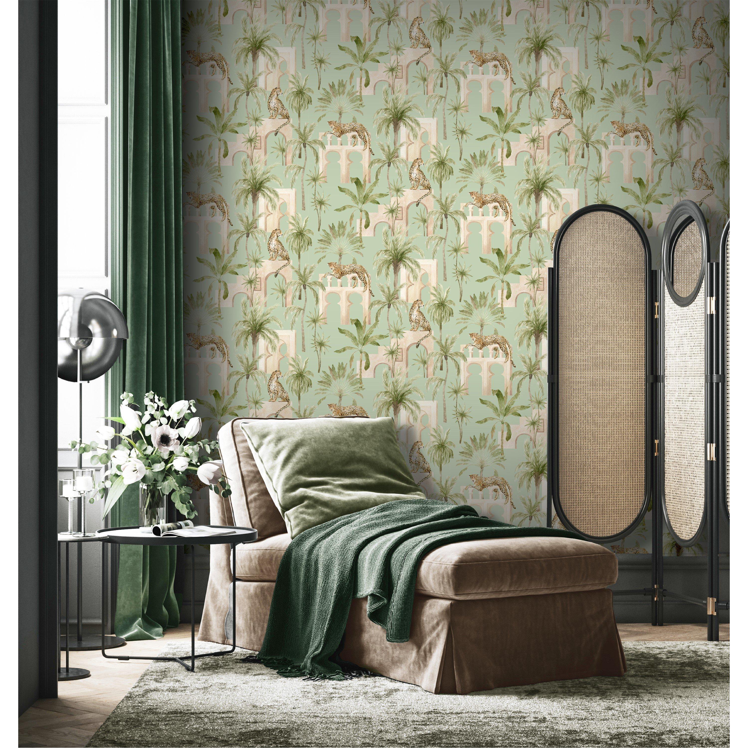 Green - Arthouse - Leopard Arches Sage Green Wallpaper - 5