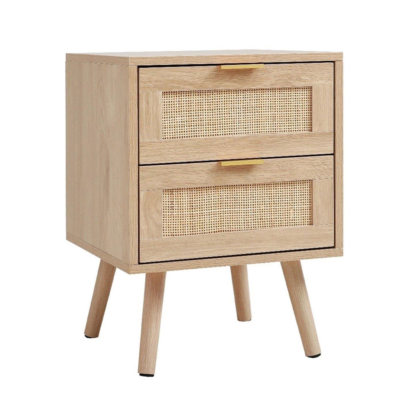 Brown - Kabinet UK - 2 PCS Wood and Rattan Cabinets with 2 Drawers - 7