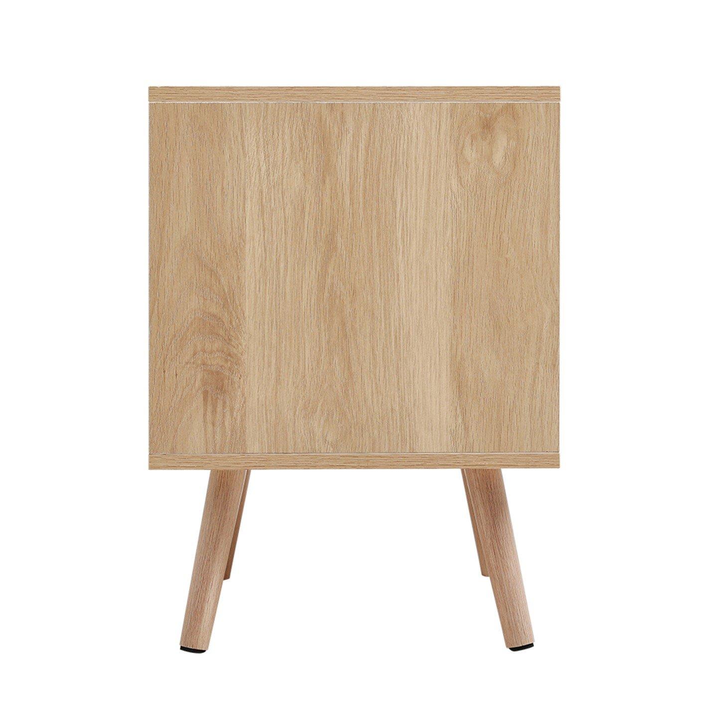 Brown - Kabinet UK - 2 PCS Wood and Rattan Cabinets with 2 Drawers - 8