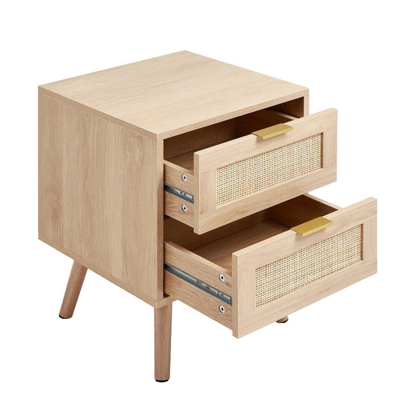 Brown - Kabinet UK - 2 PCS Wood and Rattan Cabinets with 2 Drawers - 9