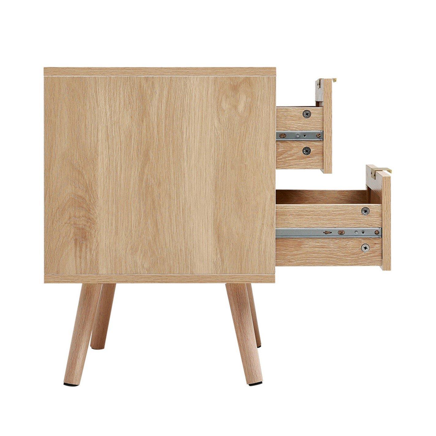 Brown - Kabinet UK - 2 PCS Wood and Rattan Cabinets with 2 Drawers - 10