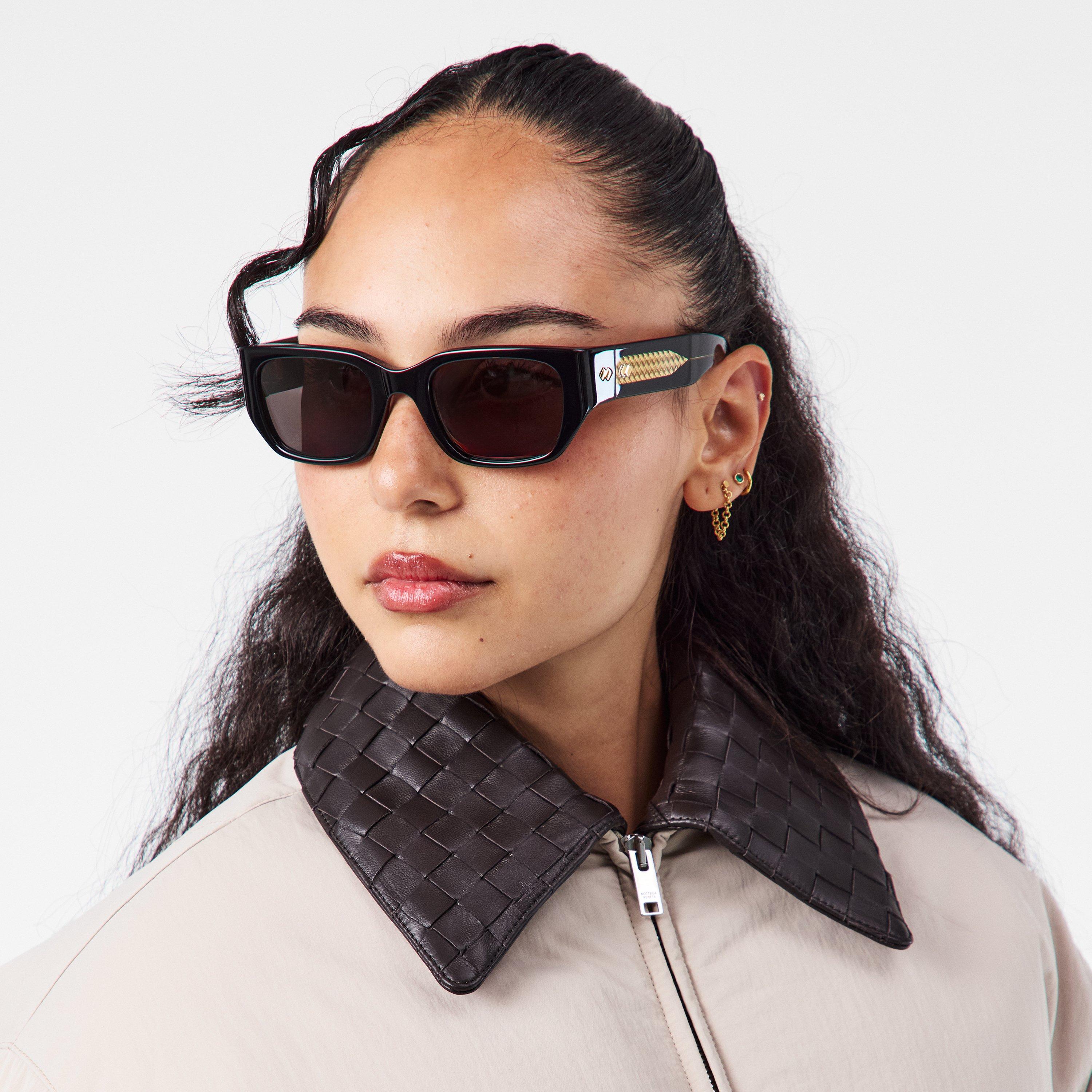 Black/Grey - Bottega Veneta - Bottega Veneta BV1400S Womens Rectangle Sunglasses - 3