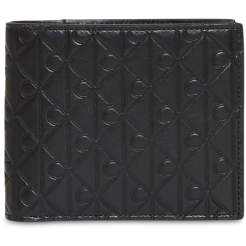 Calvin Klein Men's Embossed Emblem Leather Coin Pocket Billfold Wallet - Black