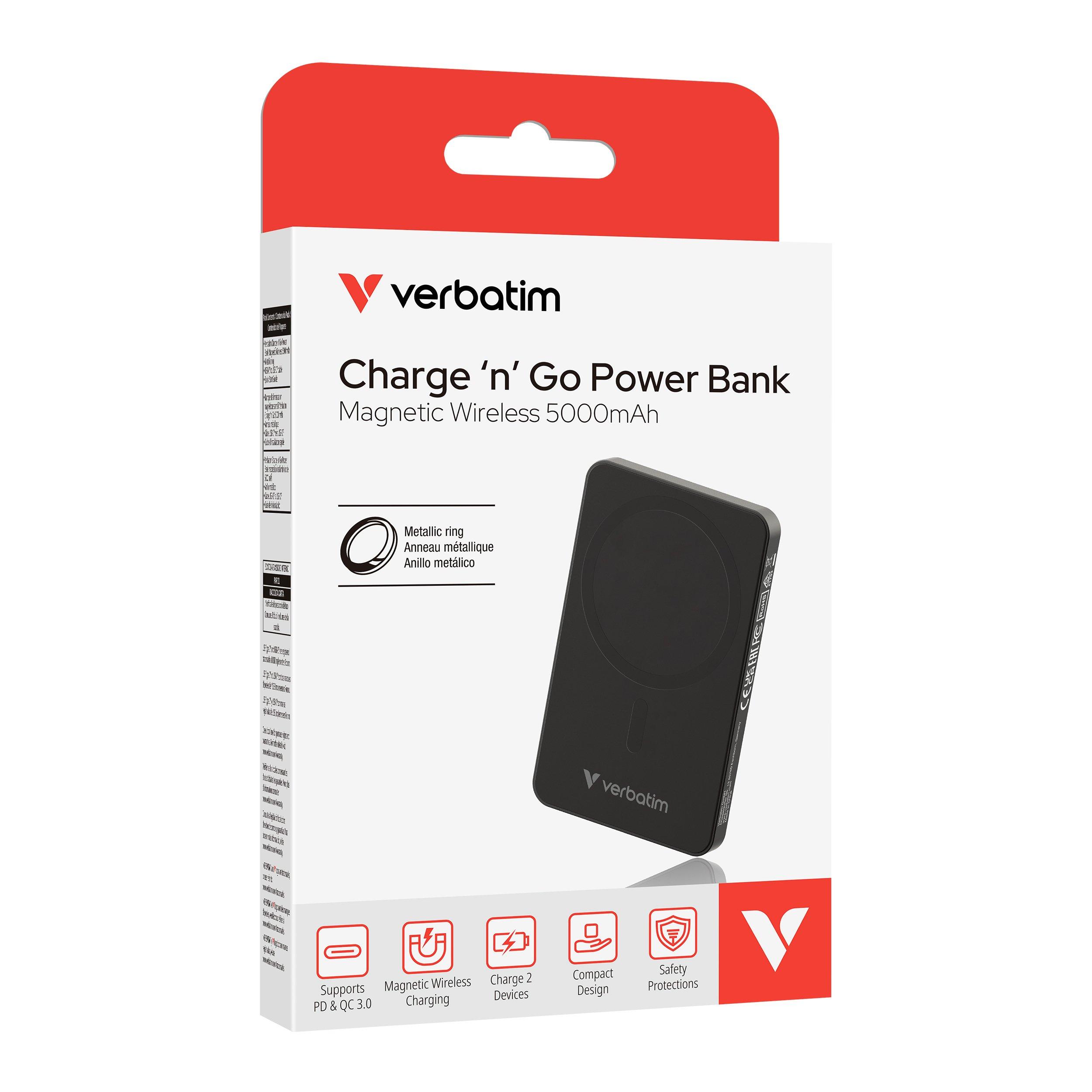 Noir - Verbatim - n Go Essentials Power Bank 5000mAh Magnetic Wireless Charging - Black - 7