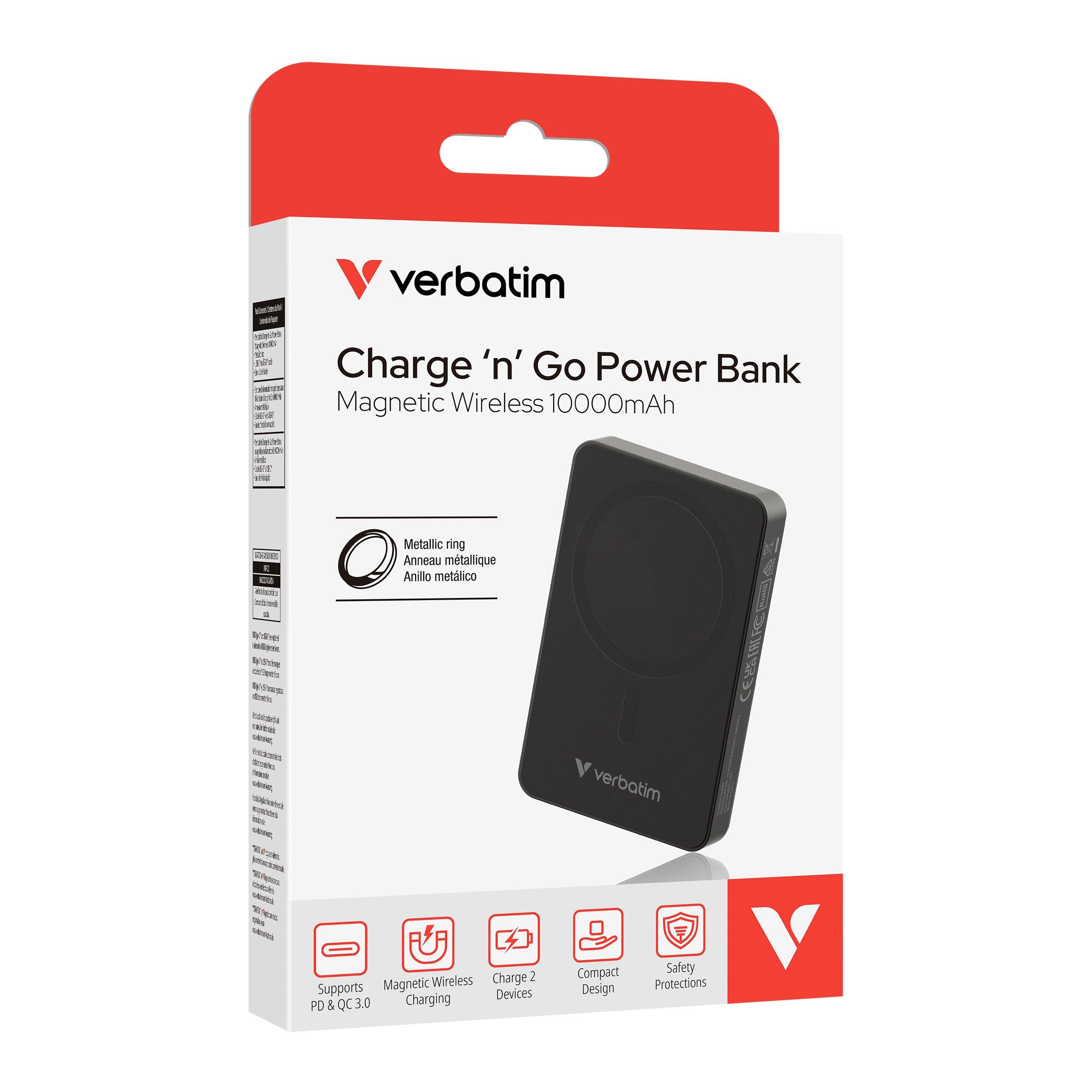 Black - Verbatim - n Go Power Bank 10000mAh Magnetic Wireless Charging - Black - 7