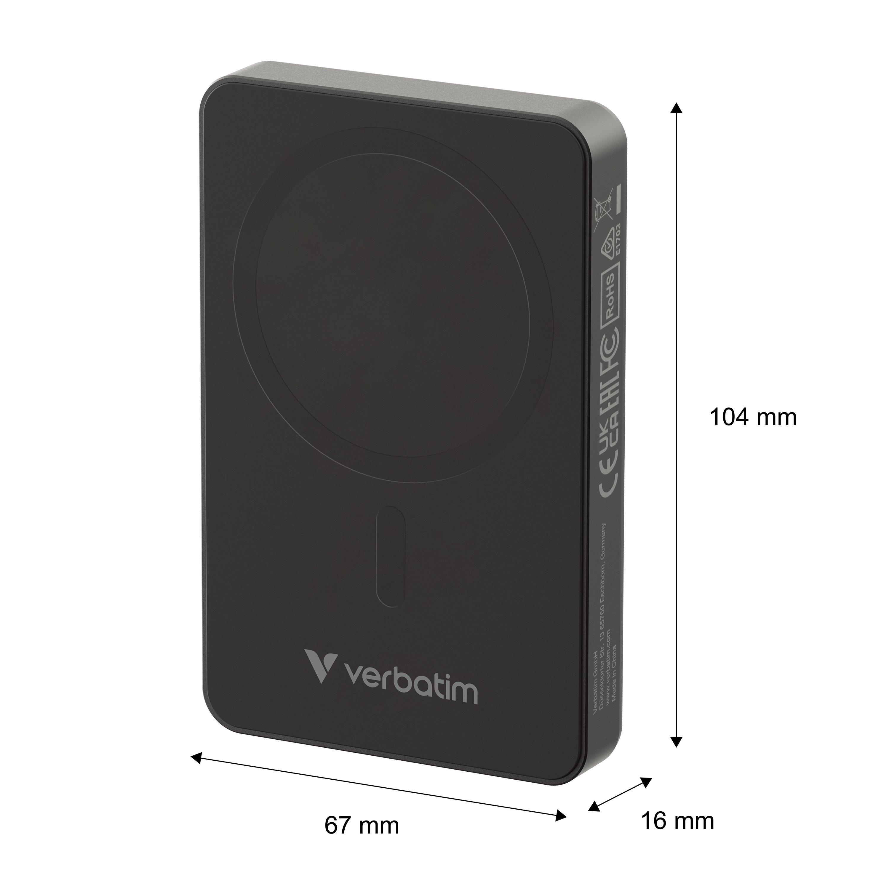 Black - Verbatim - n Go Power Bank 10000mAh Magnetic Wireless Charging - Black - 8