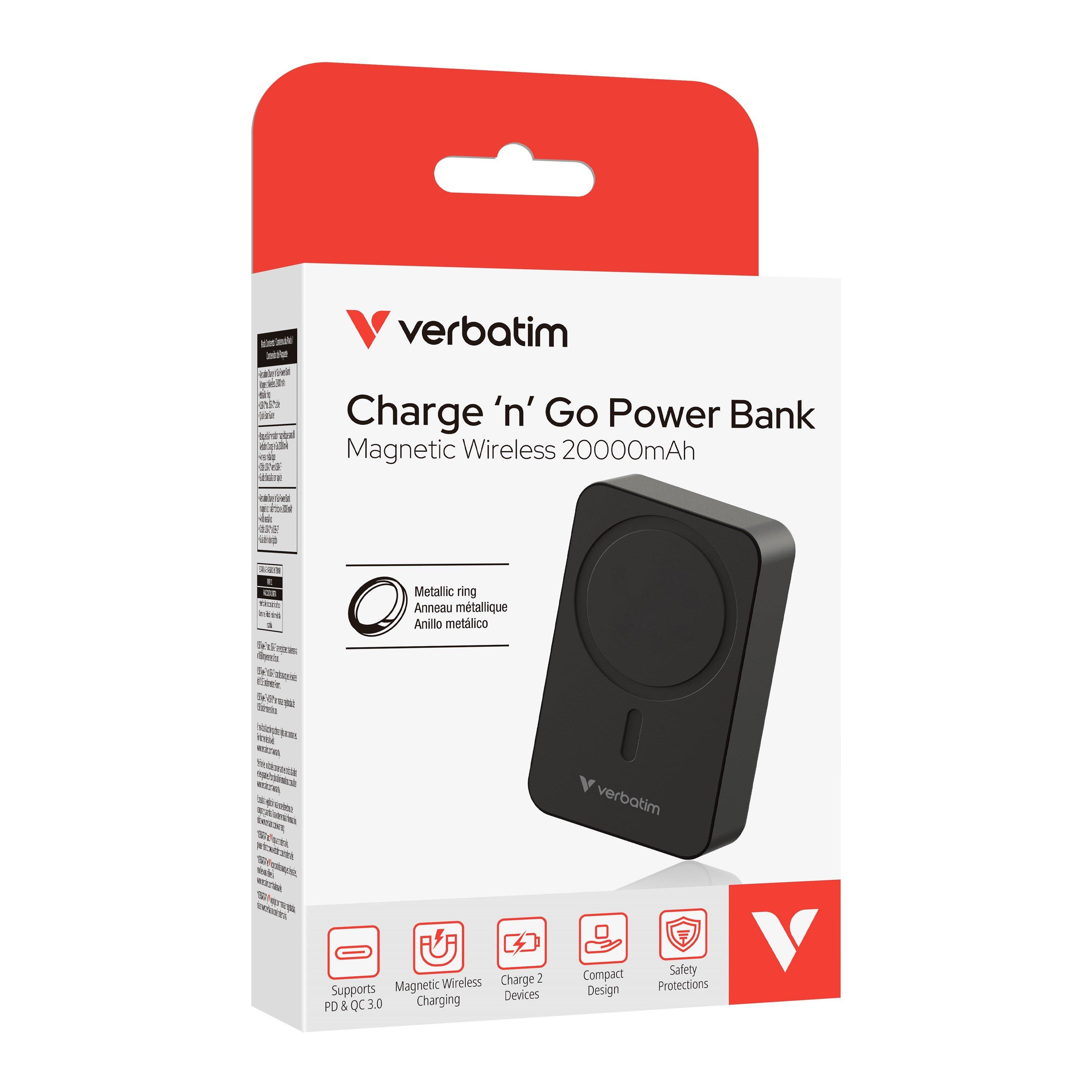 Black - Verbatim - Charge n Go Essentials Power Bank 20000mAh Magnetic Wireless Charging - Black - 7