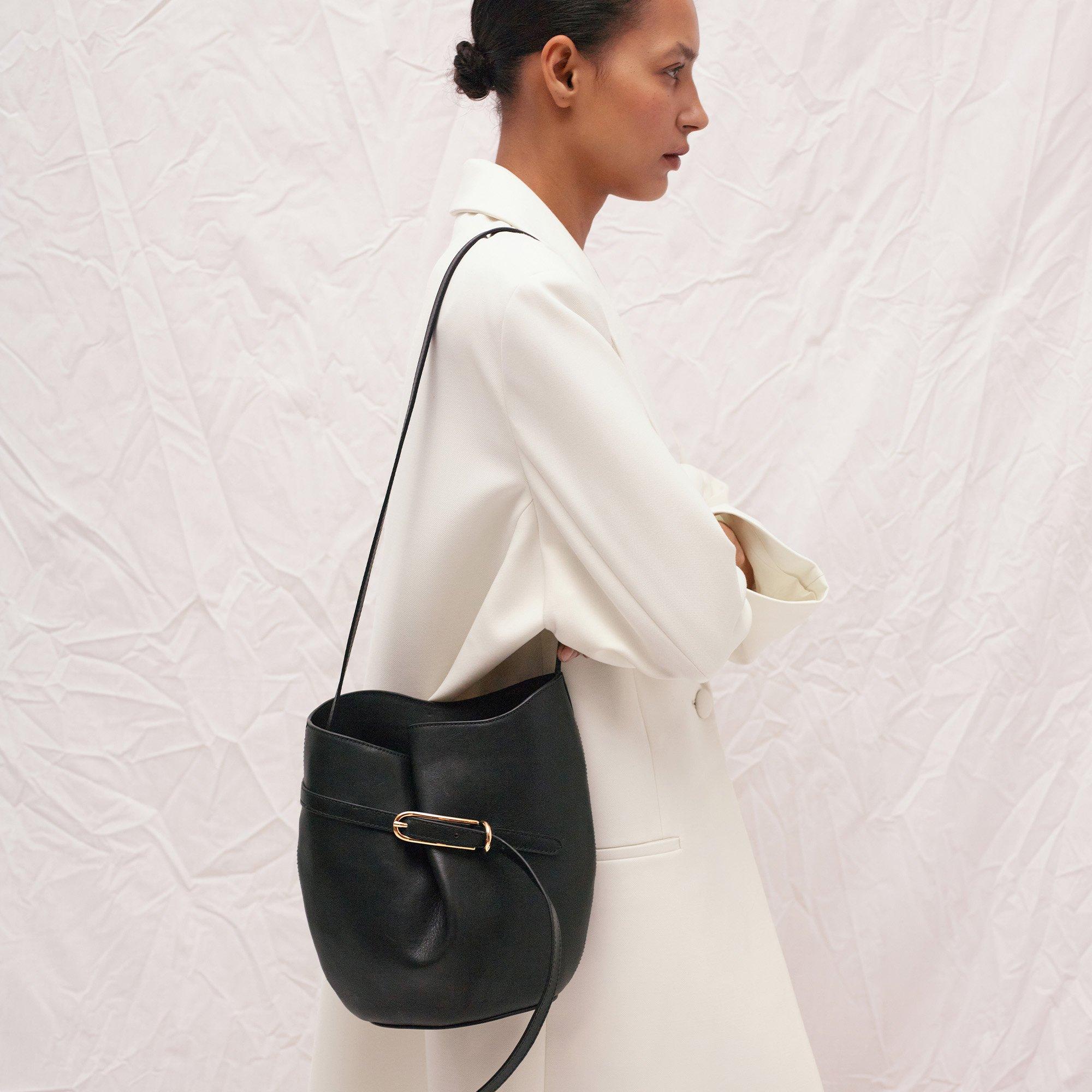 Black Leather - Liffner - Belted Bucket Bag - 3