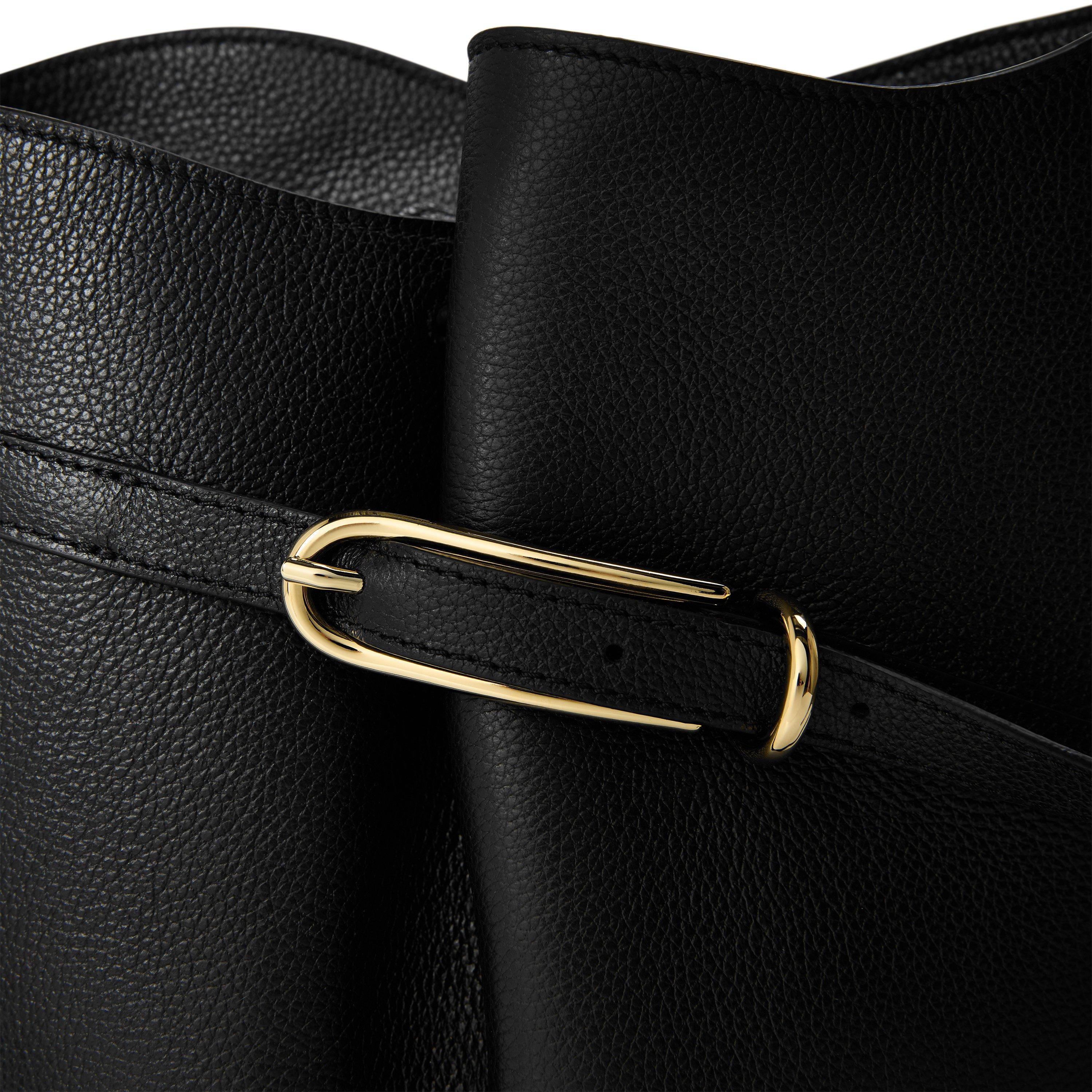Black Leather - Liffner - Belted Bucket Bag - 4