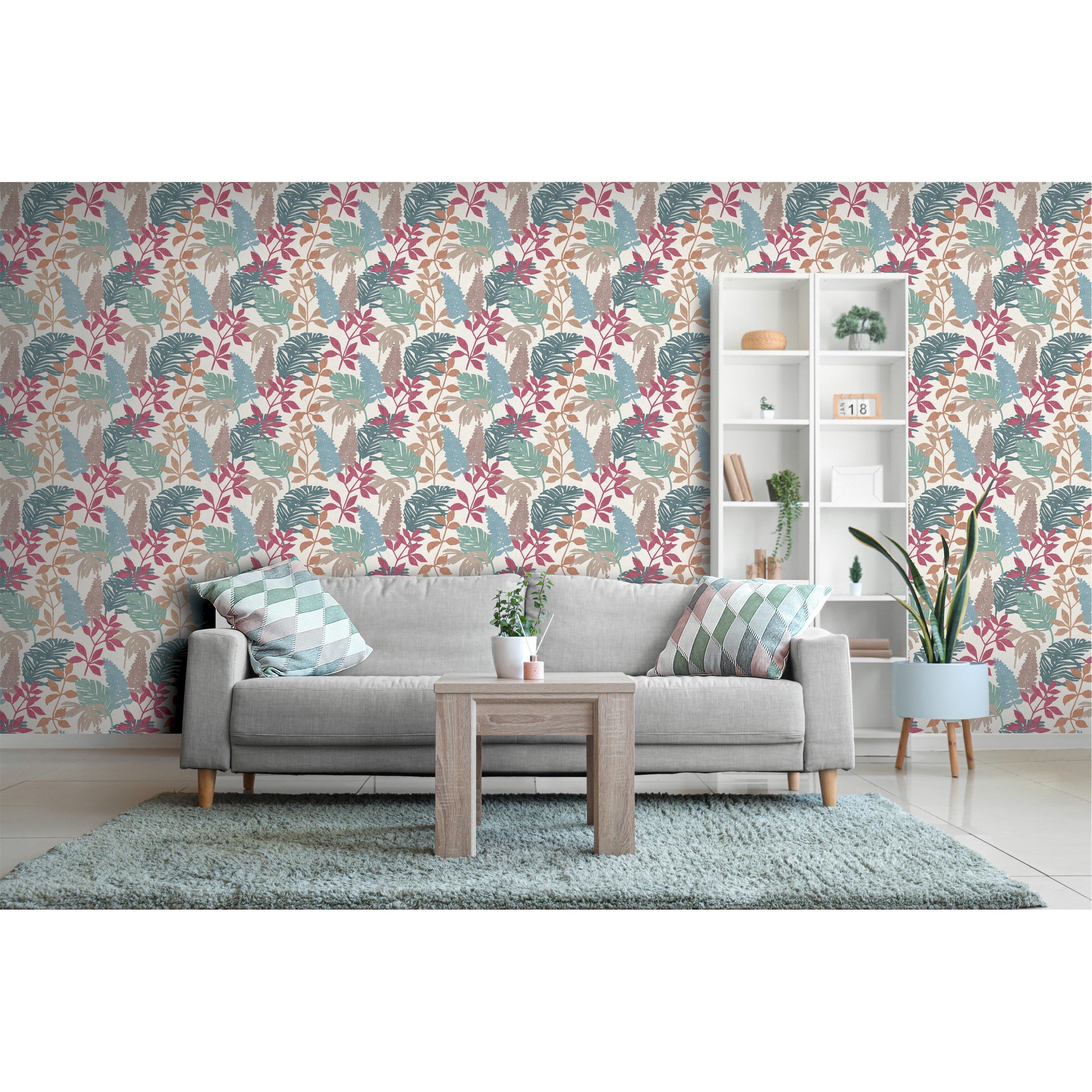 Multicoloured - Arthouse - Fun Leaf Soft Multi Wallpaper - 2