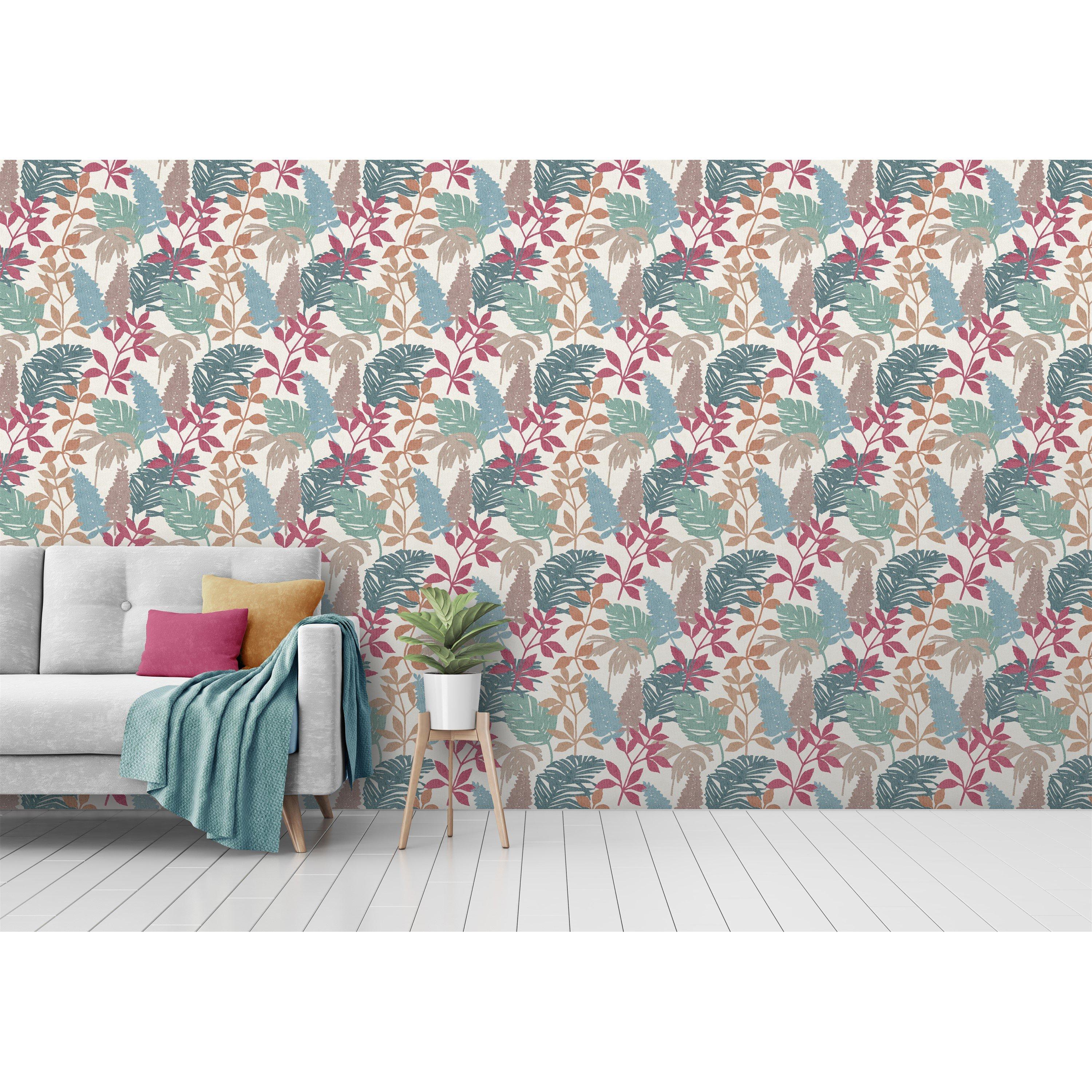 Multicoloured - Arthouse - Fun Leaf Soft Multi Wallpaper - 4