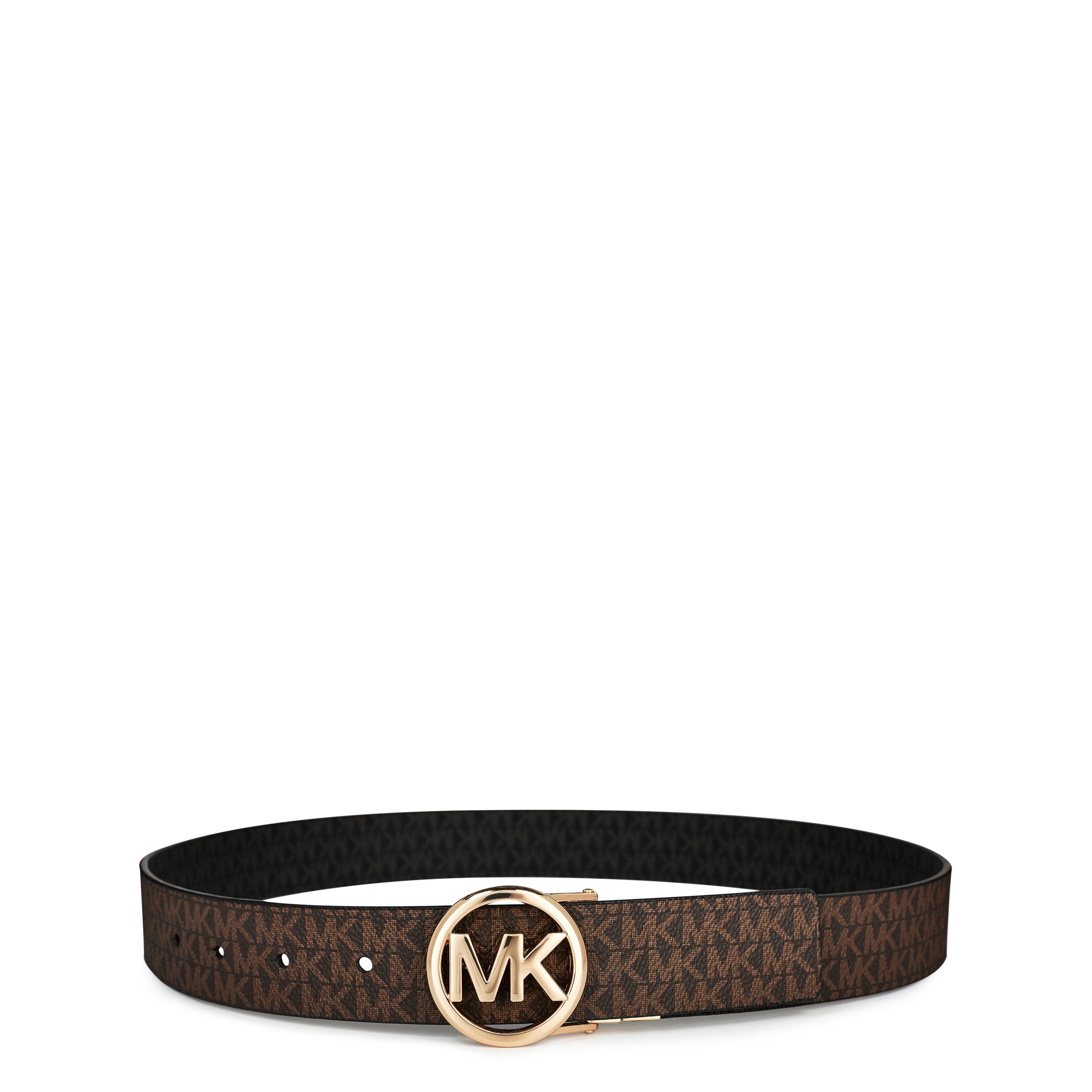 Brown Rev - MICHAEL Michael Kors - Women's Round Logo Reversible Leather Belt - 1