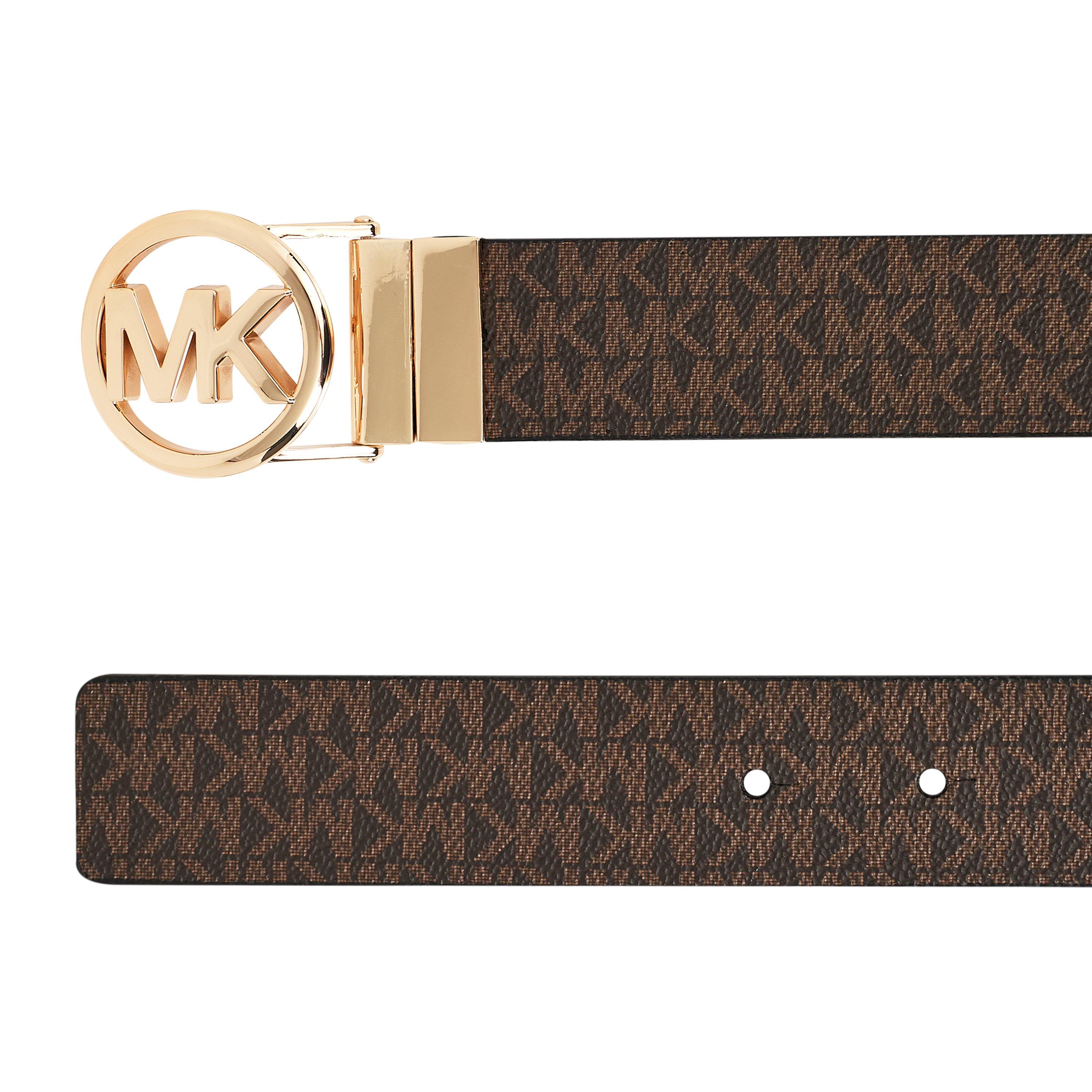 Brown Rev - MICHAEL Michael Kors - Women's Round Logo Reversible Leather Belt - 3