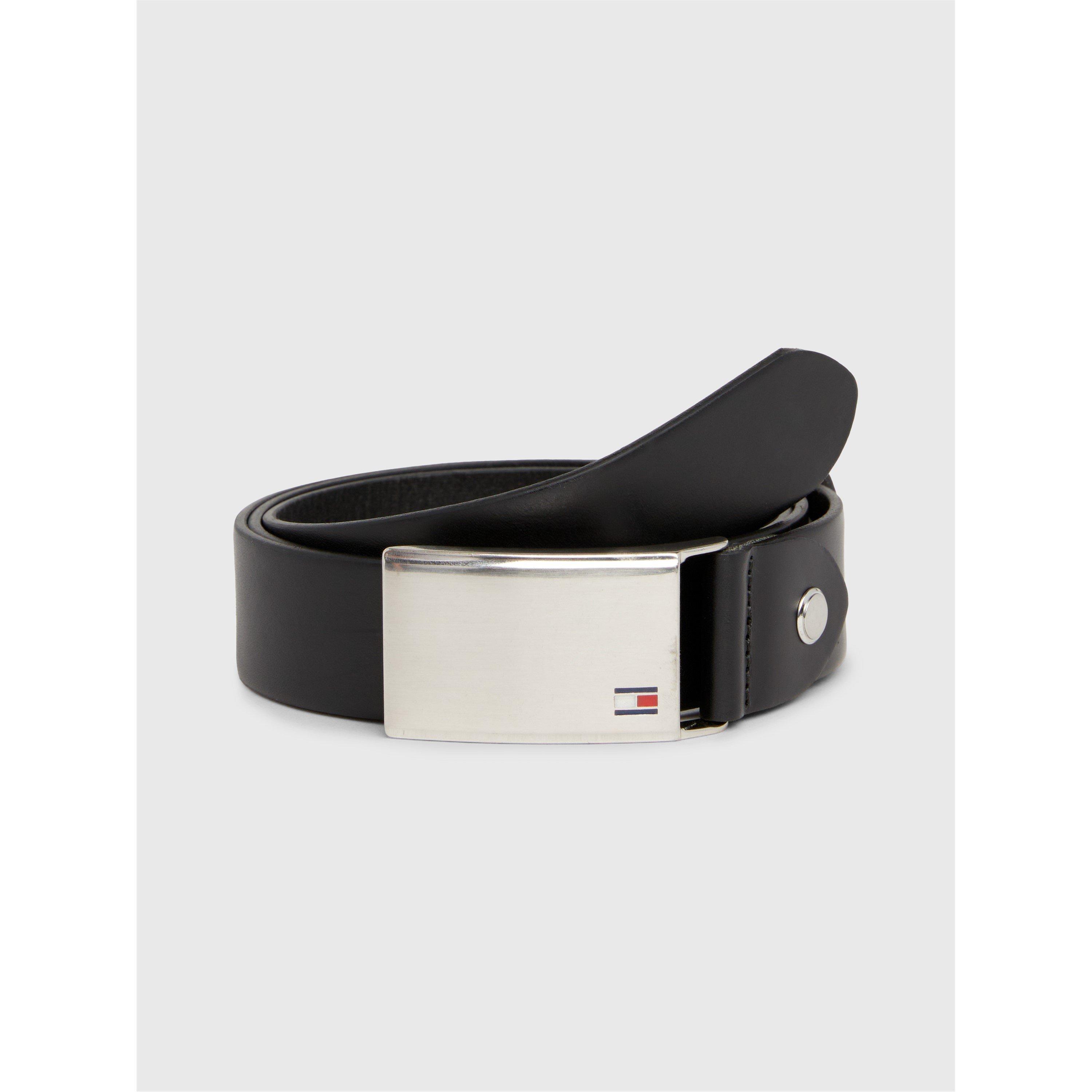 Black - Tommy Hilfiger - Men's Logo Plaque Leather Belt - 1