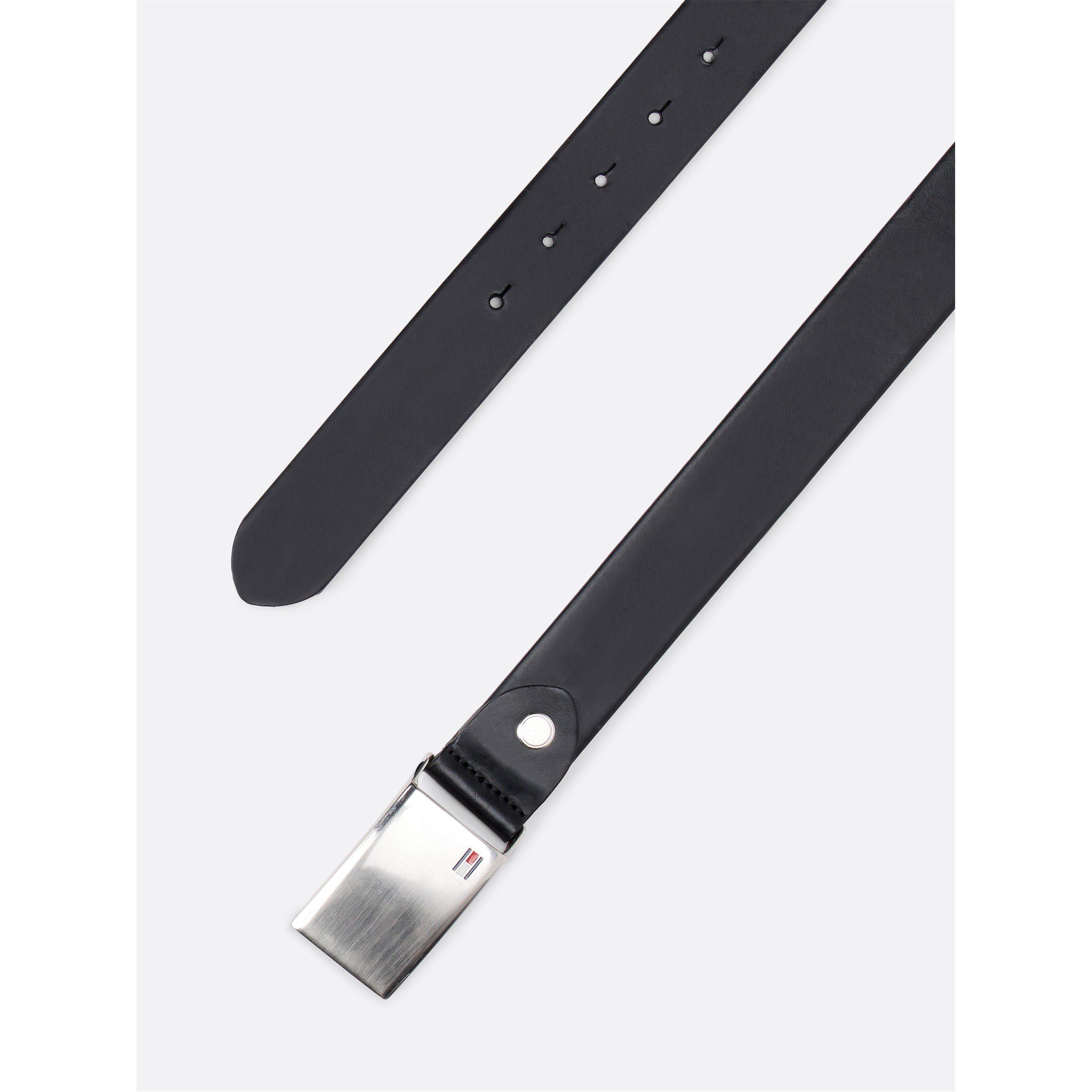 Zwart - Tommy Hilfiger - Men's Logo Plaque Leather Belt - 4